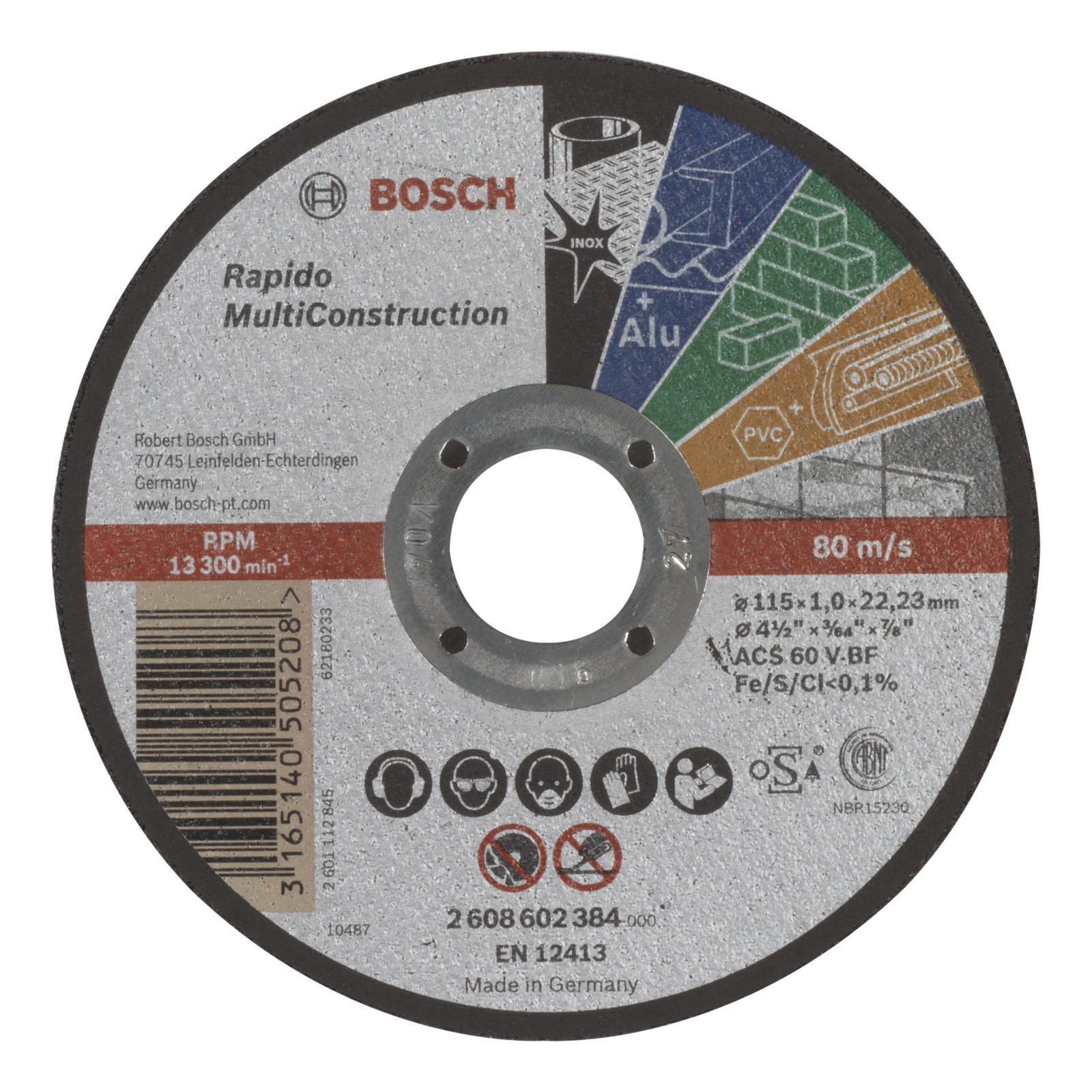 Bosch Trennscheibe gerade Rapido Multi Construction ACS 60 V BF 115 mm 22,23 mm 1 mm - 2608602384