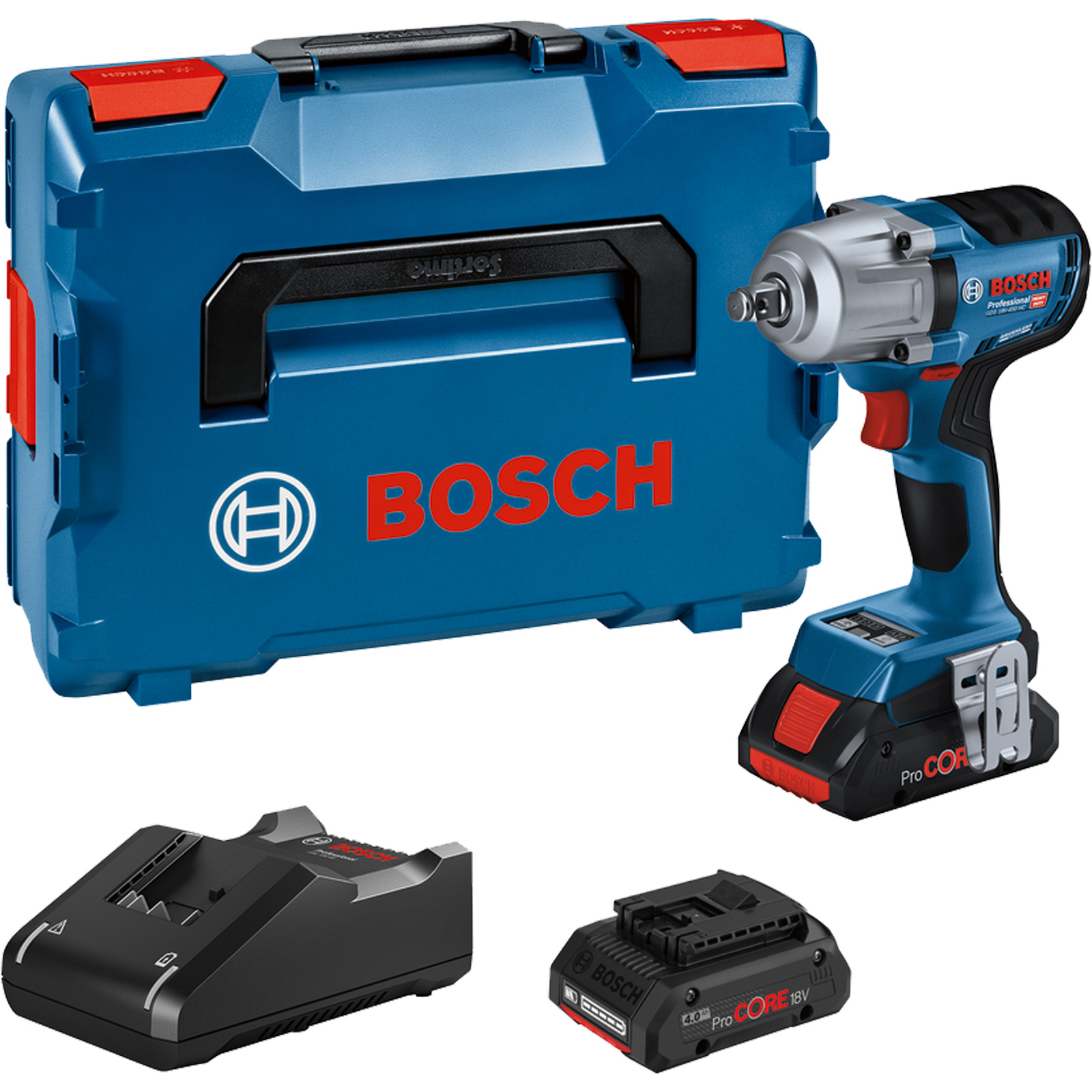 Bosch Akku-Drehschlagschrauber GDS 18V-450 HC 2x 4,0 Ah ProCORE18V Akku + Ladegerät inkl. Bluetooth-Modul in L-Boxx - 06019K4002