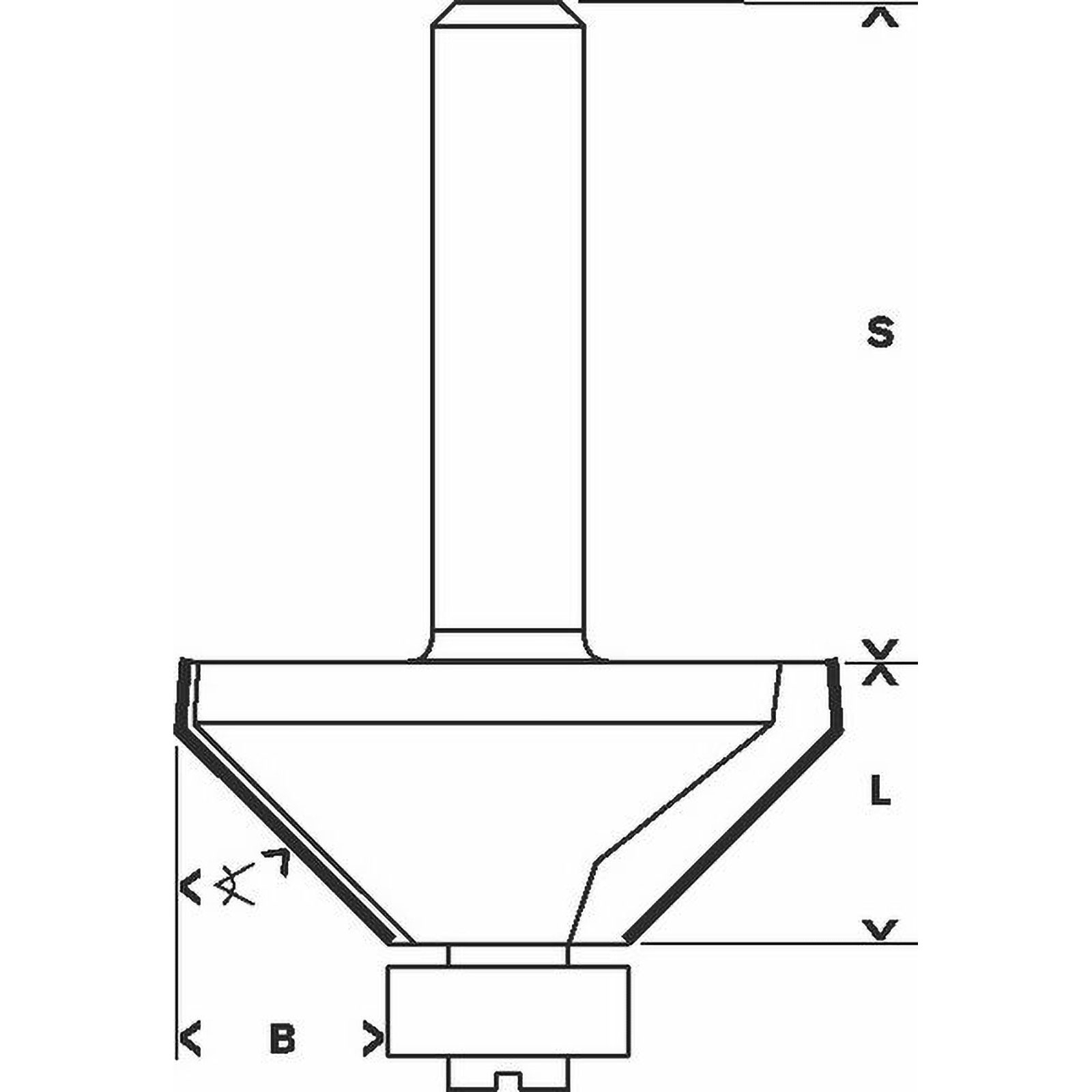 Bosch Fasefräser 1/4" Ø 34,9 mm B 13 mm L 14,7 mm G 56 mm 45° - 2608628416