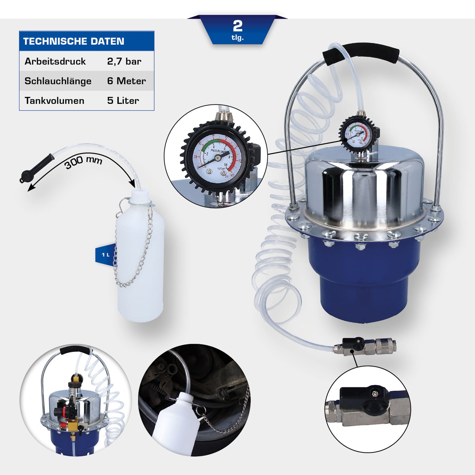 BRILLIANT TOOLS Druckluft-Bremsentlüftungsgerät mit Auffangflasche - BT701260