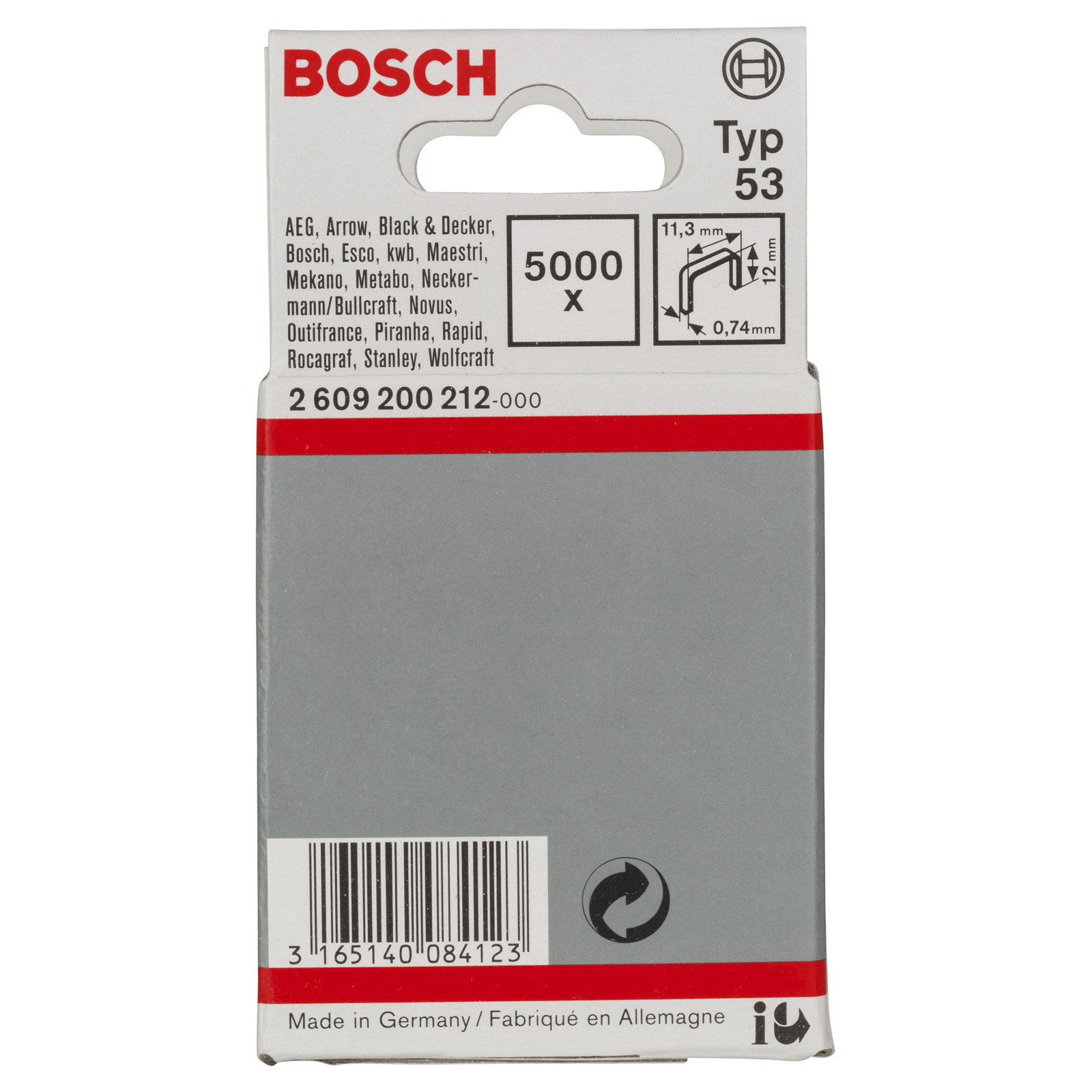 Bosch 5.000x Feindrahtklammer Typ 53, 11,4 x 0,74 x 12 mm - 2609200212