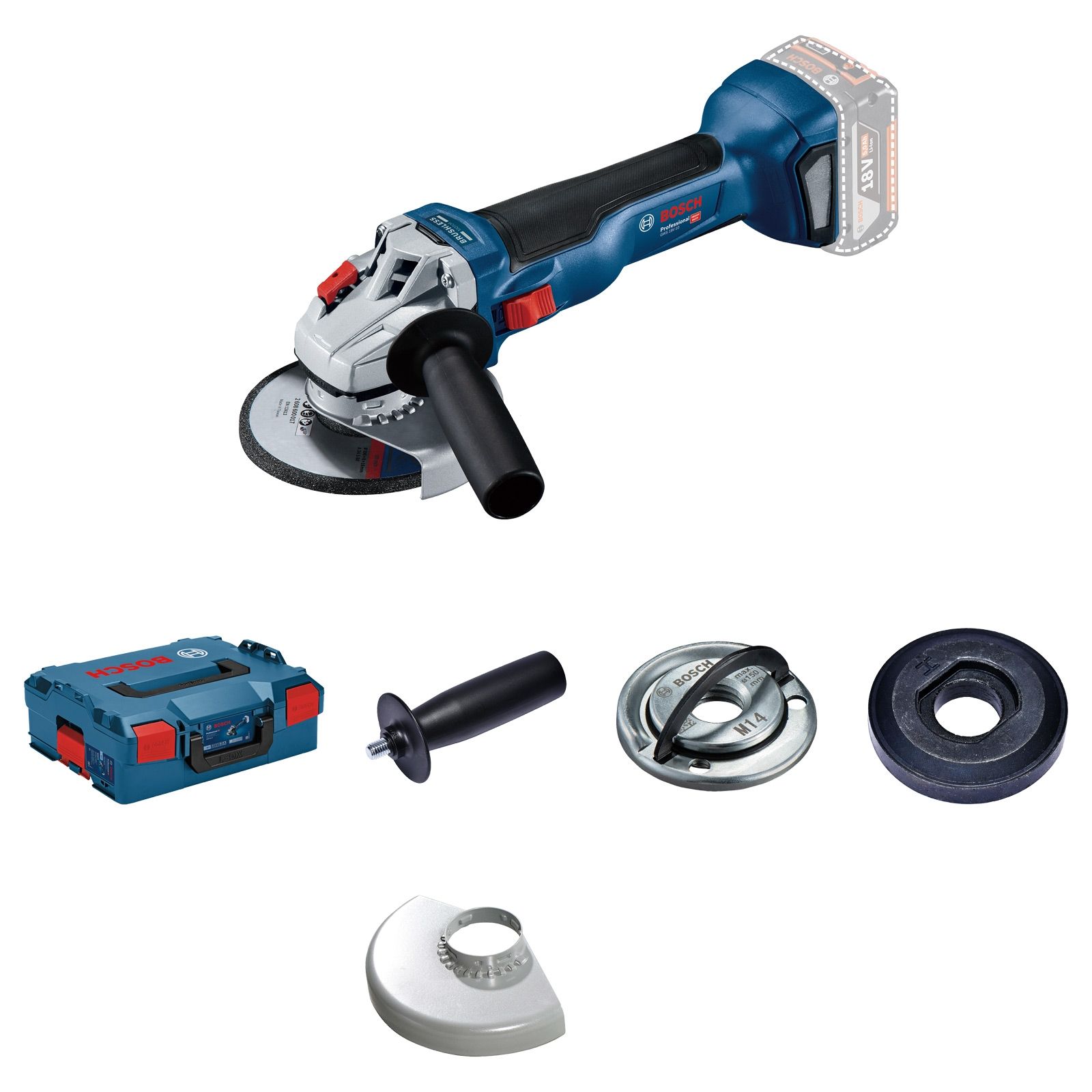 Bosch Akku-Winkelschleifer GWS 18V-10 Ø 125 mm Solo inkl. Zubehör-Set in L-Boxx - 06019J4003