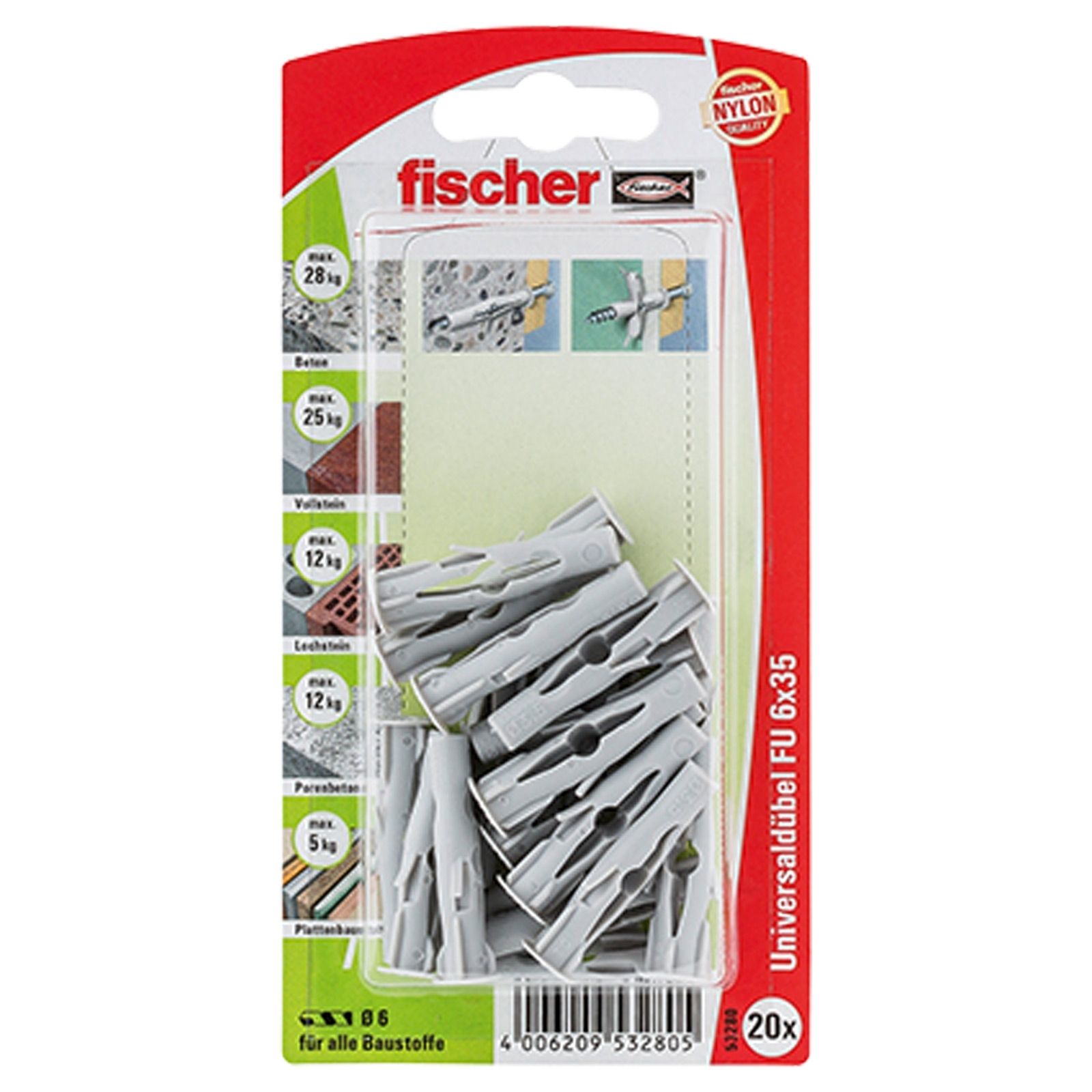 Fischer 20x Universaldübel FU 6x35 - 53280