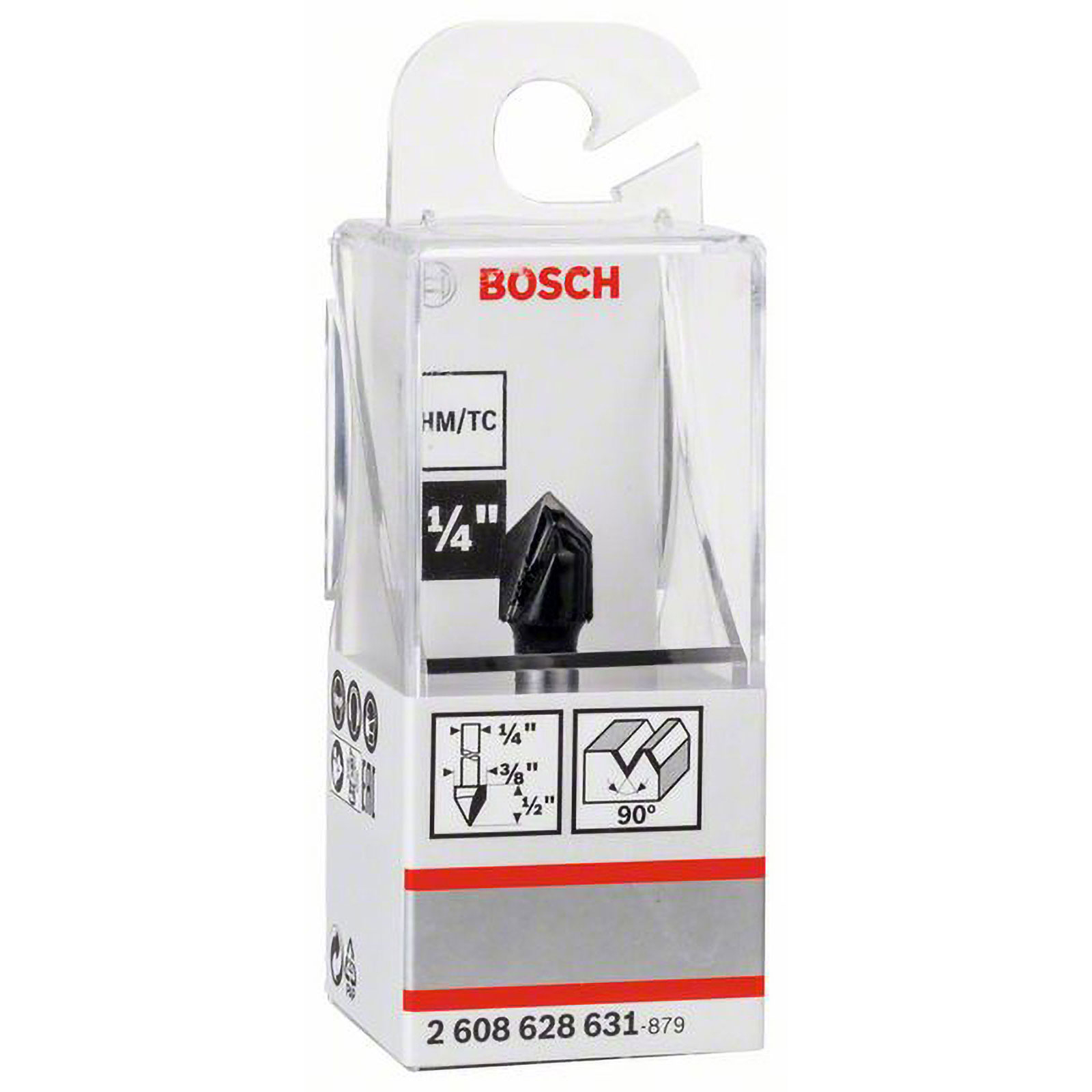 Bosch V-Nutfräser 1/4" Ø 9,5 mm L 12,4 mm G 45 mm 90° - 2608628631