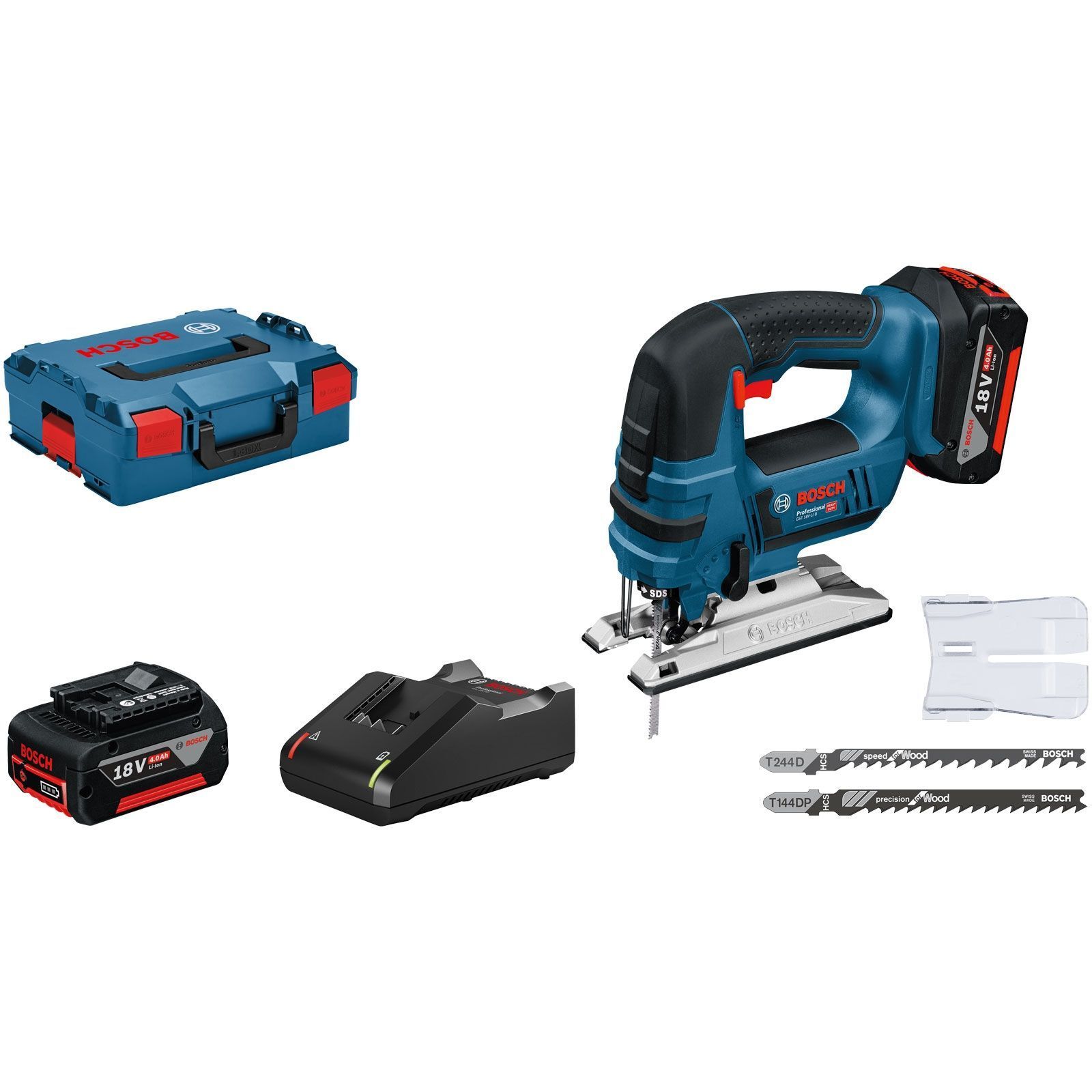 Bosch Akku-Stichsäge GST 18V-LI B / 2x 4,0 Ah Akku + Ladegerät in L-Boxx - 06015A6106