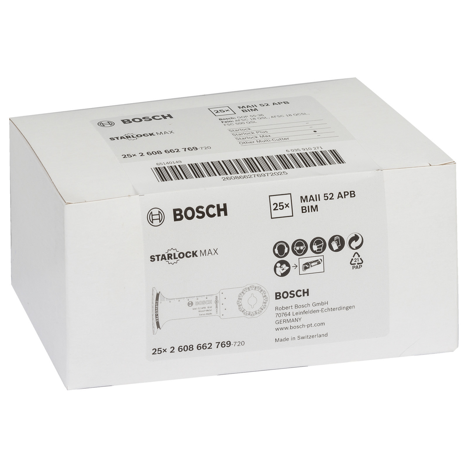 Bosch 25x BIM Tauchsägeblatt Starlock MAII 52 APB Wood and Metal 70 x 52 mm - 2608662769