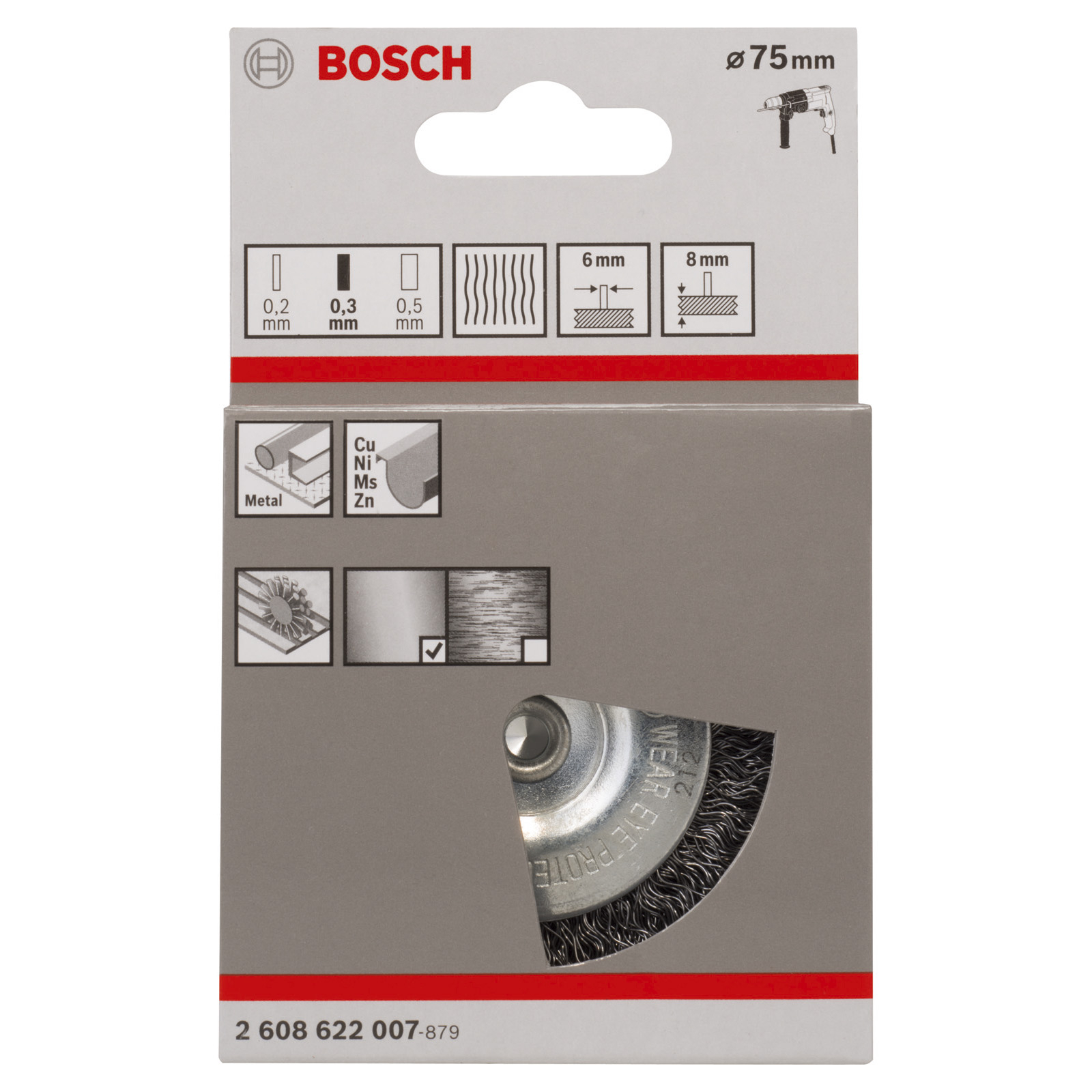 Bosch Scheibenbürste gewellter Stahldraht 0,3 x 75 x 8 mm - 2608622007