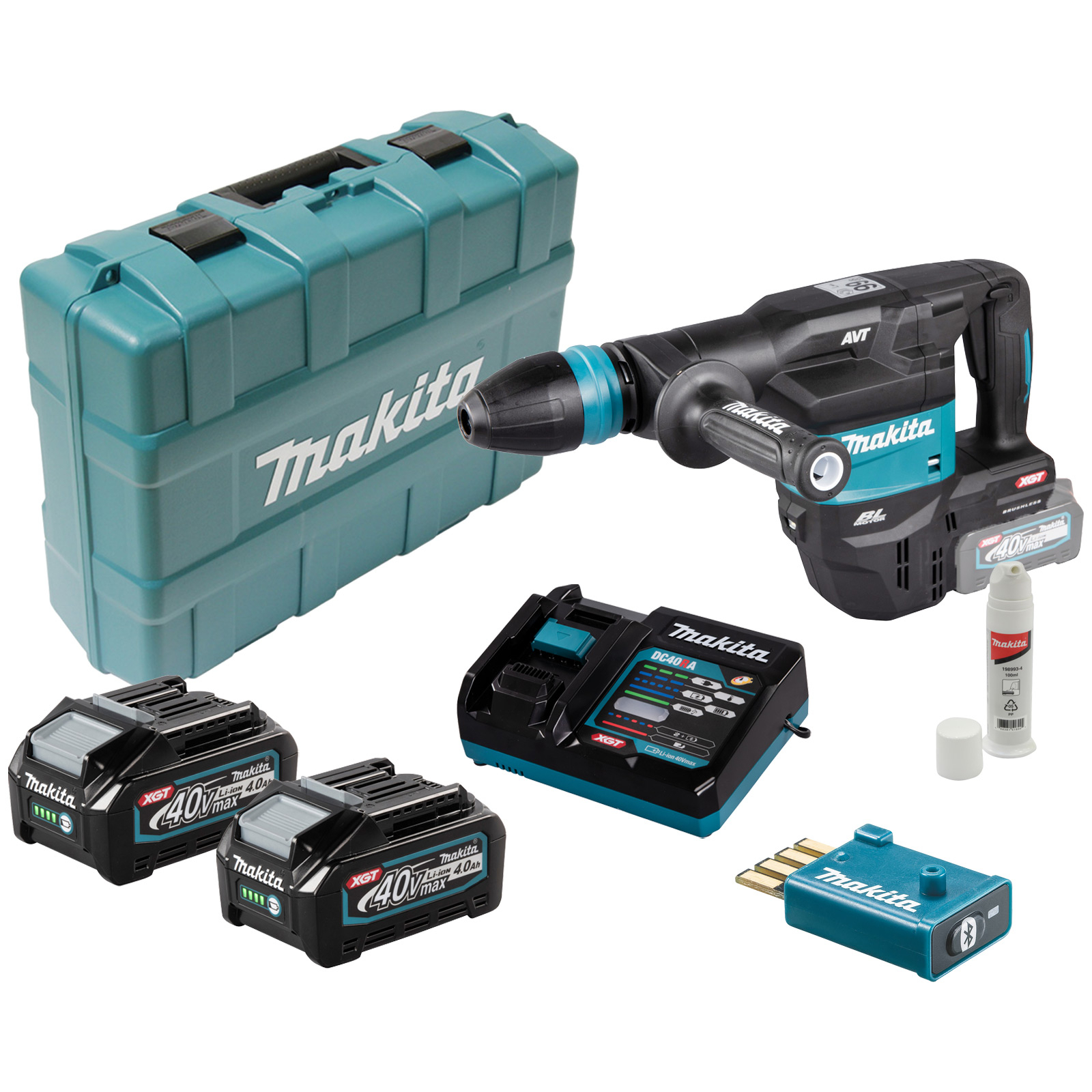 Makita HM001GM201 Akku-Stemmhammer 40V max. / 2x 4,0 Ah Akku + Ladegerät inkl. AWS Funk-Adapter WUT01 im Koffer