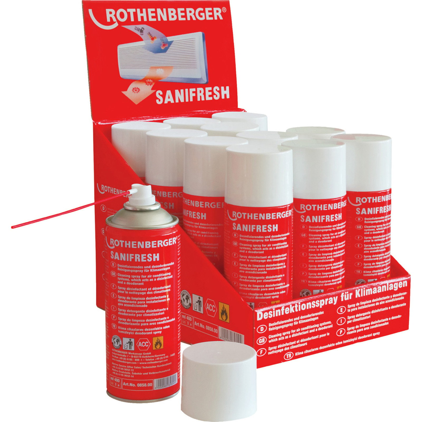 ROTHENBERGER Sanifresh Reinigungsspray Display (12 Flaschen) - 85800