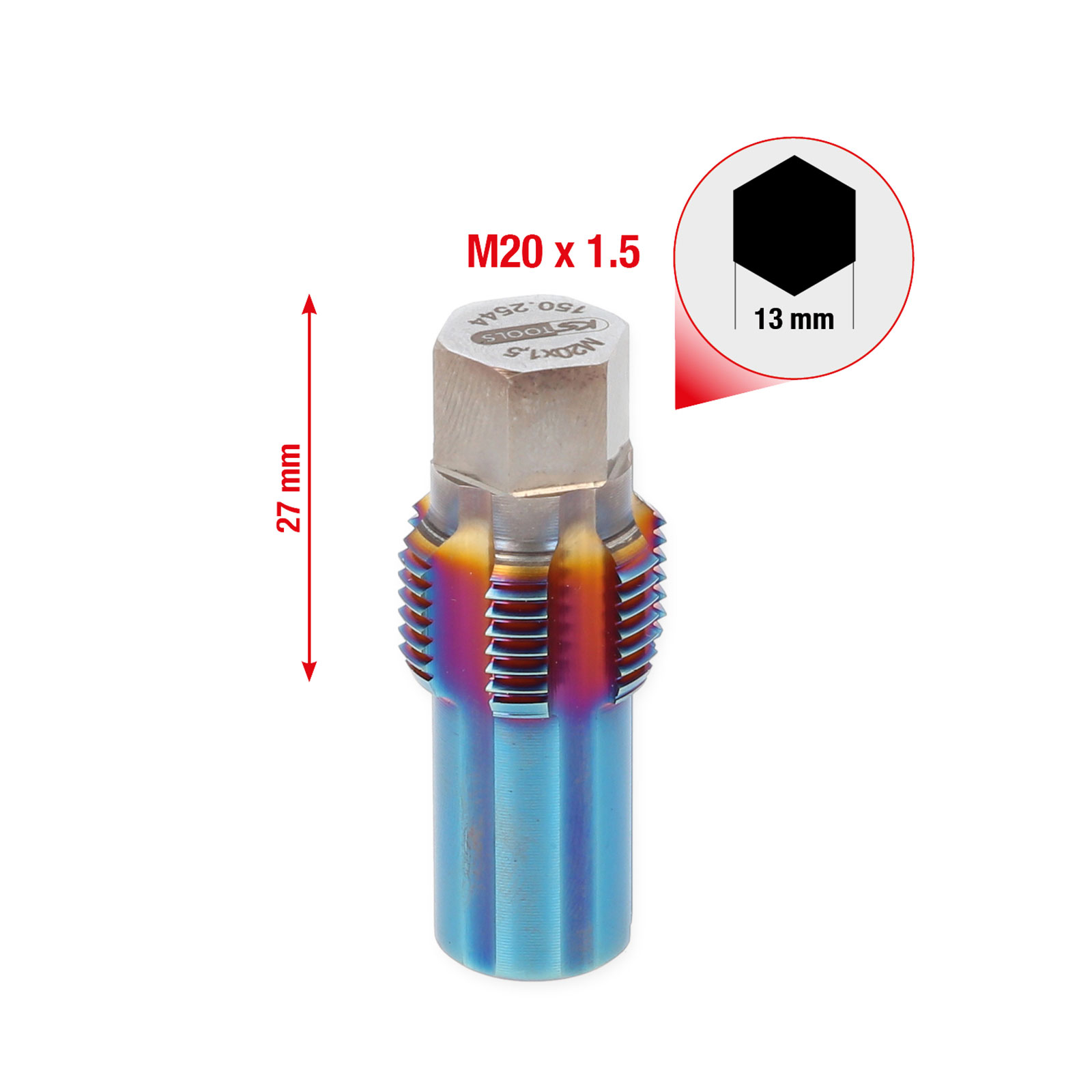 KS TOOLS Gewindeschneider mit Führungsbolzen für NOX-Sensoren M20 x 1,5 - 150.2544