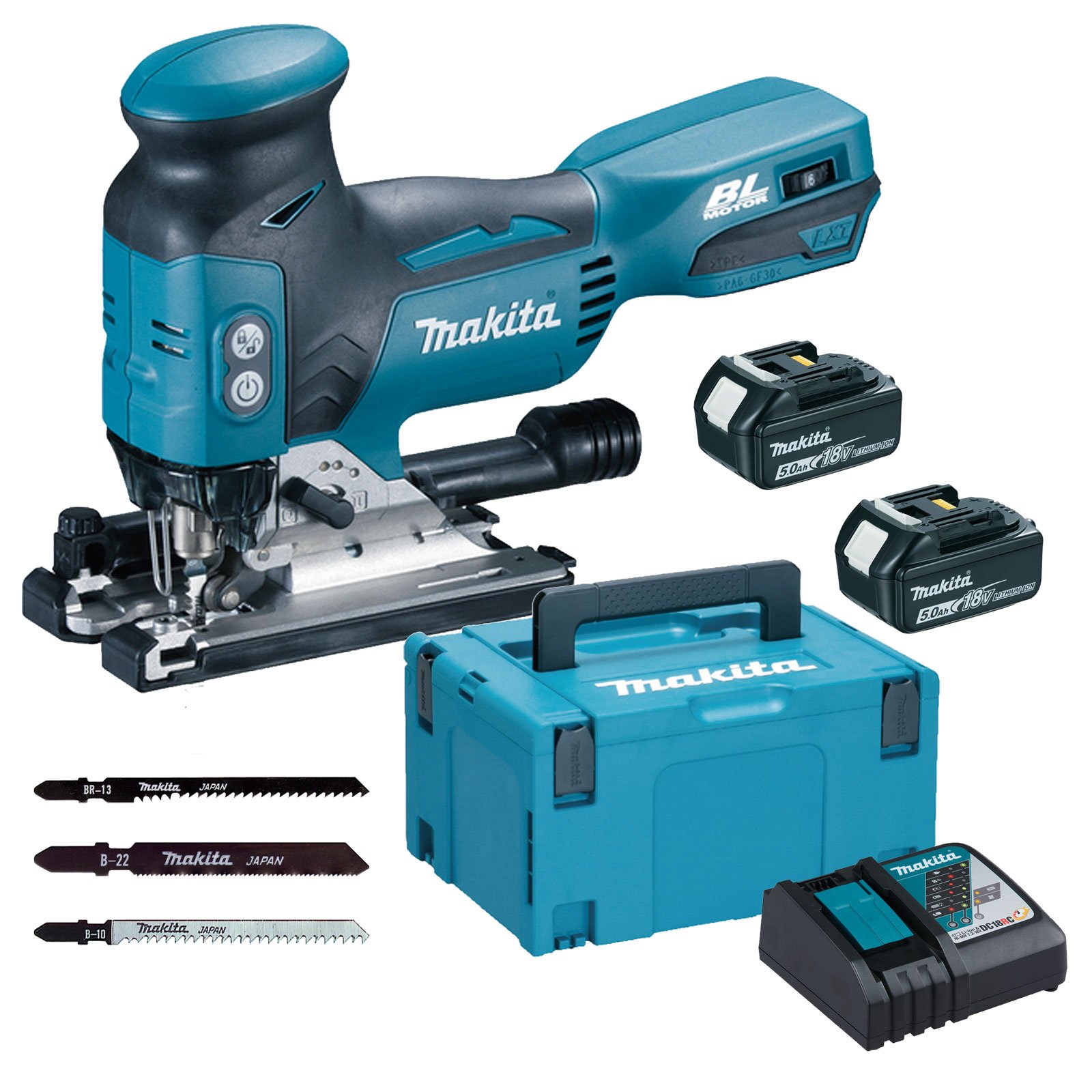 Makita DJV181RTJ Akku-Pendelhubstichsäge 18 V / 2x 5,0 Ah Akku + Ladegerät im Makpac