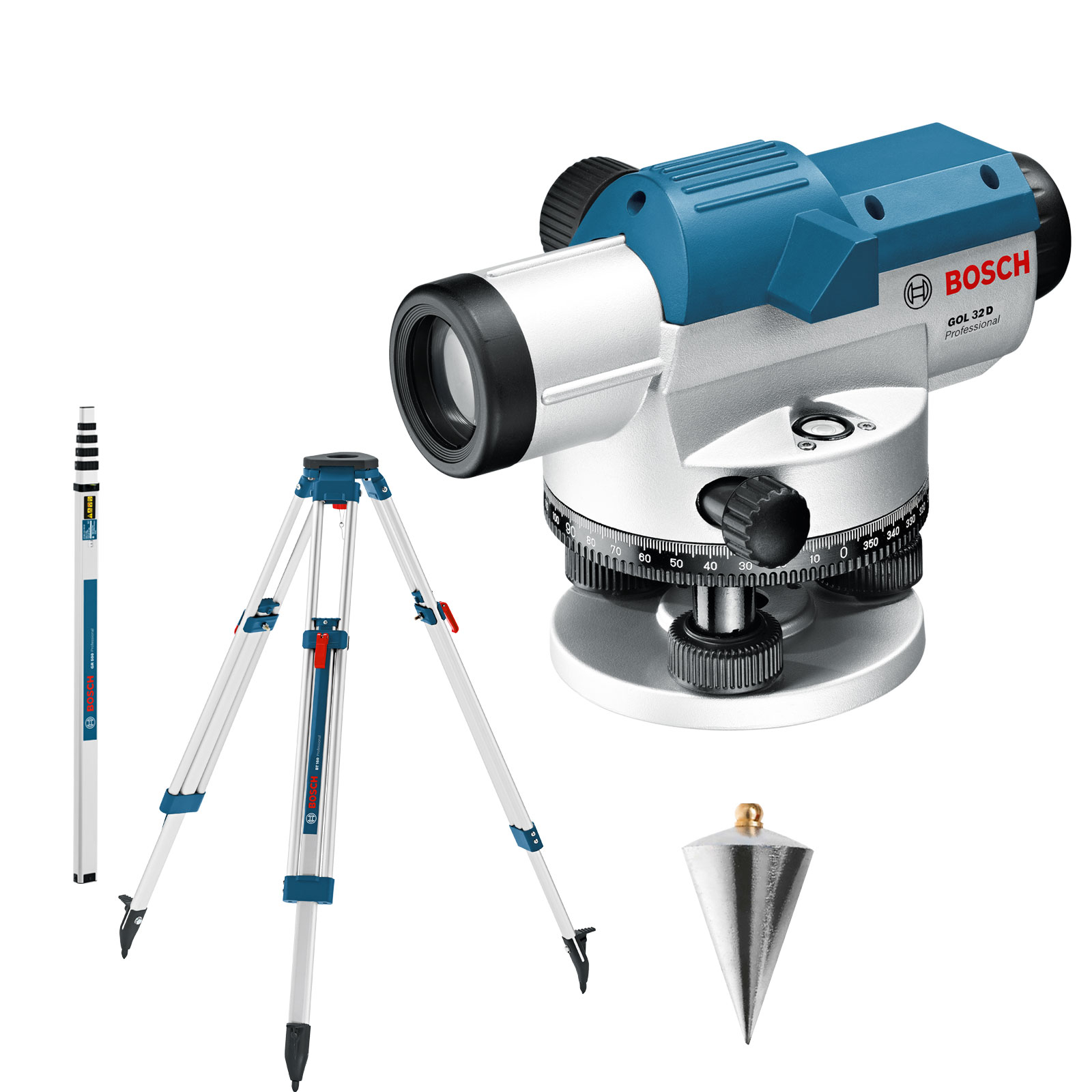 Bosch optisches Nivelliergerät GOL 32 D mit Baustativ BT 160 + Messstab GR 500 - 0601068502