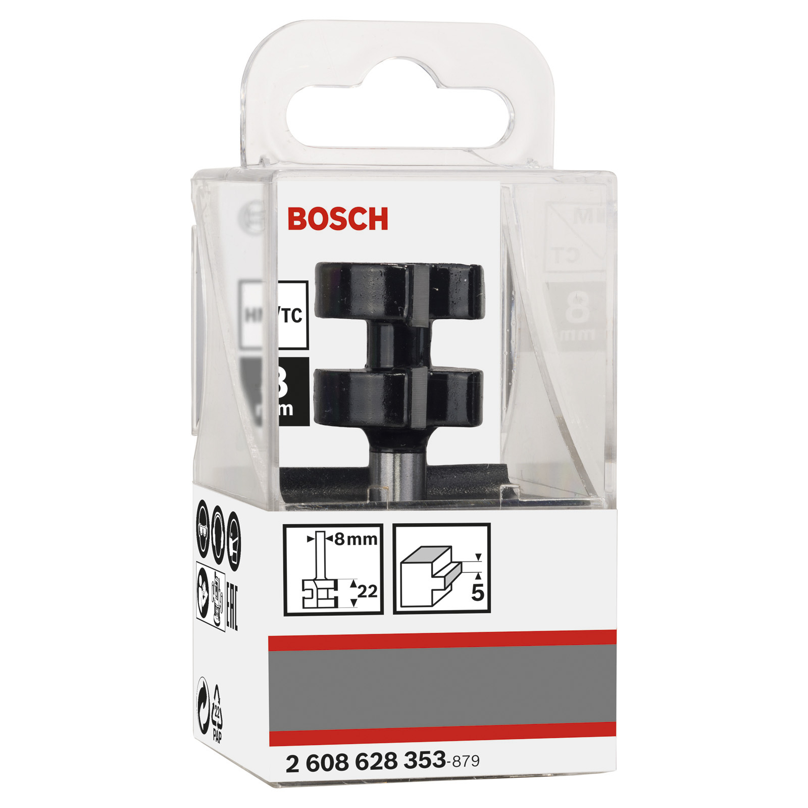 Bosch Federfräser, 8 mm, D1 25 mm, L 5 mm, G 58 mm - 2608628353