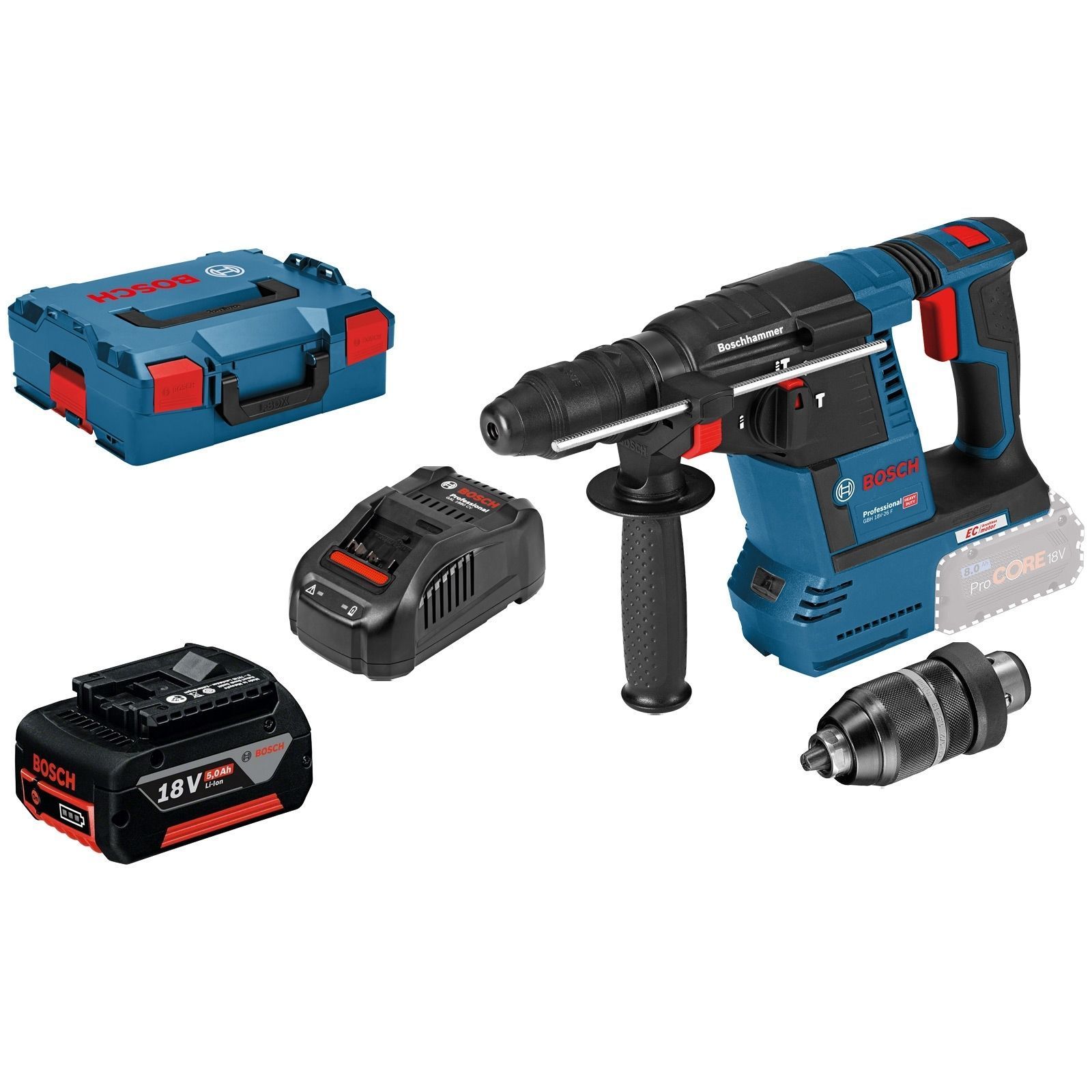 Bosch Akku-Bohrhammer GBH 18V-26 F / 1x 5,0 Ah Akku + Ladegerät in L-Boxx