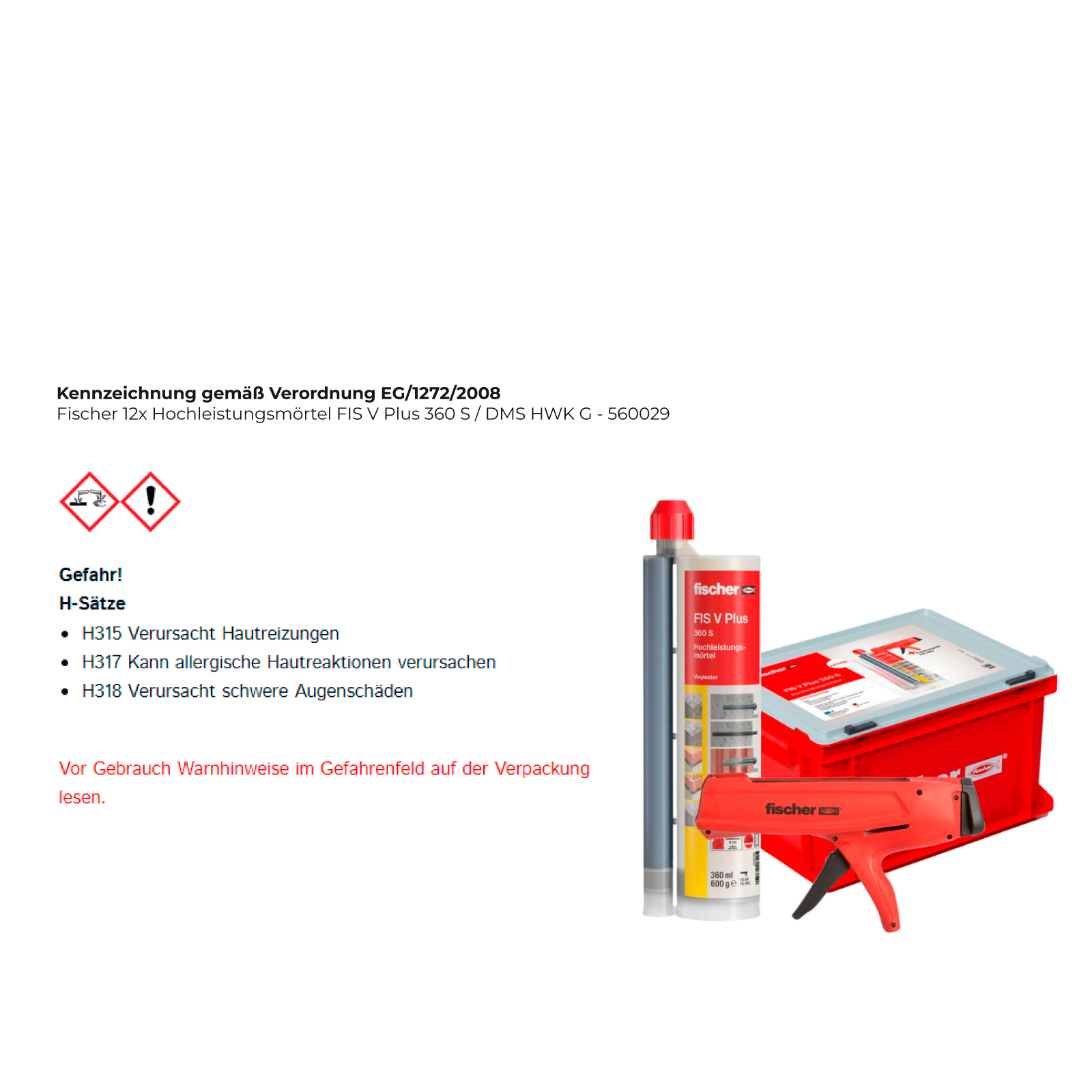 Fischer 12x Hochleistungsmörtel FIS V Plus 360 S / DMS HWK G - 560029