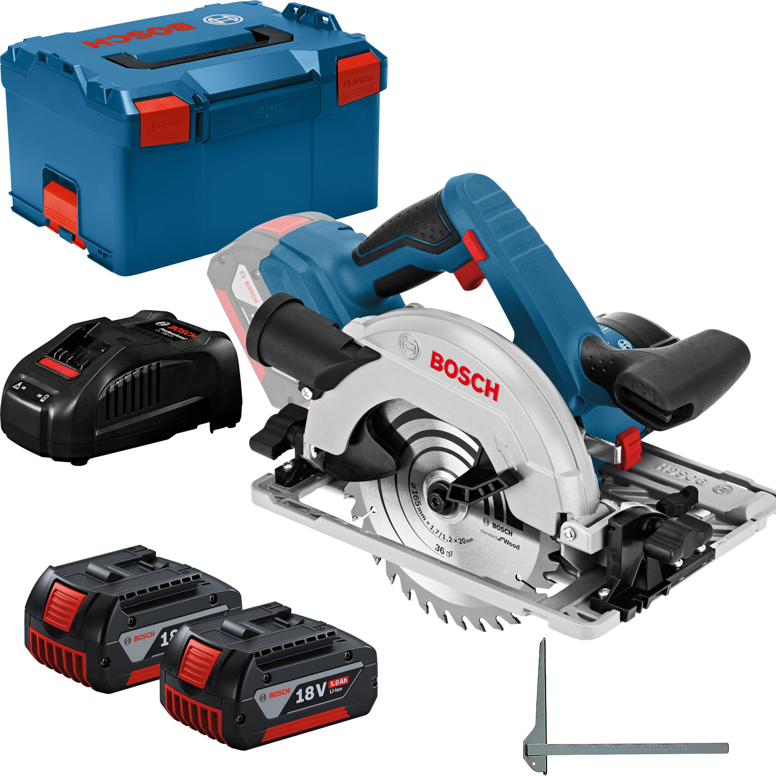 Bosch Akku-Handkreissäge GKS 18V-57 G Ø 165 mm / 2 x 5,0 Ah Akku + Ladegerät in L-Boxx - 06016A2100