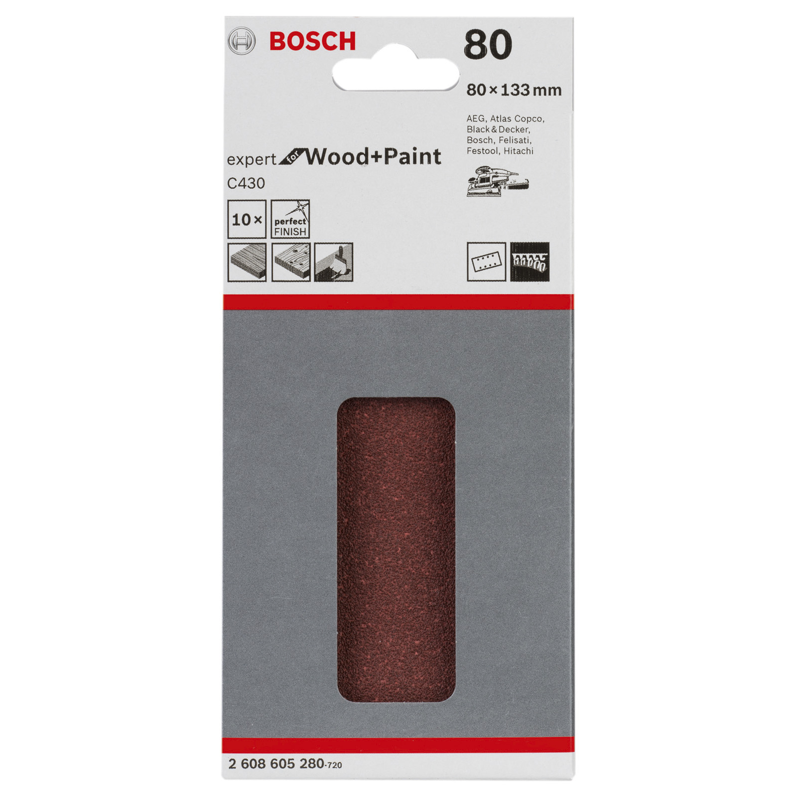 Bosch Schleifblatt-Set C430 Expert for Wood 10tlg. 8 Löcher Klett 80 x 133 mm 80 - 2608605280