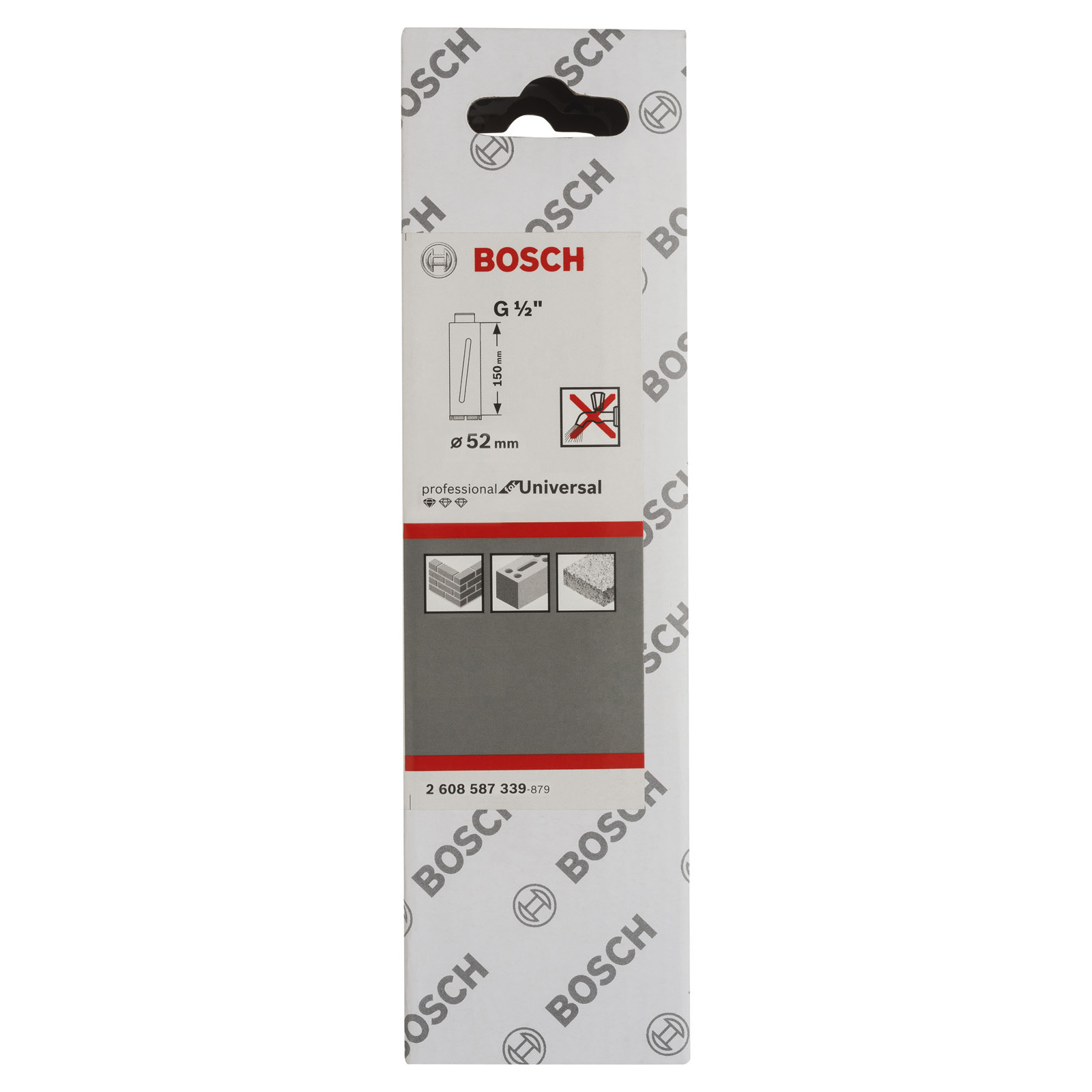 Bosch Diamanttrockenbohrkrone G 1/2 Standard for Universal 52 mm 150 mm 4 Segmente 7 mm - 2608587339