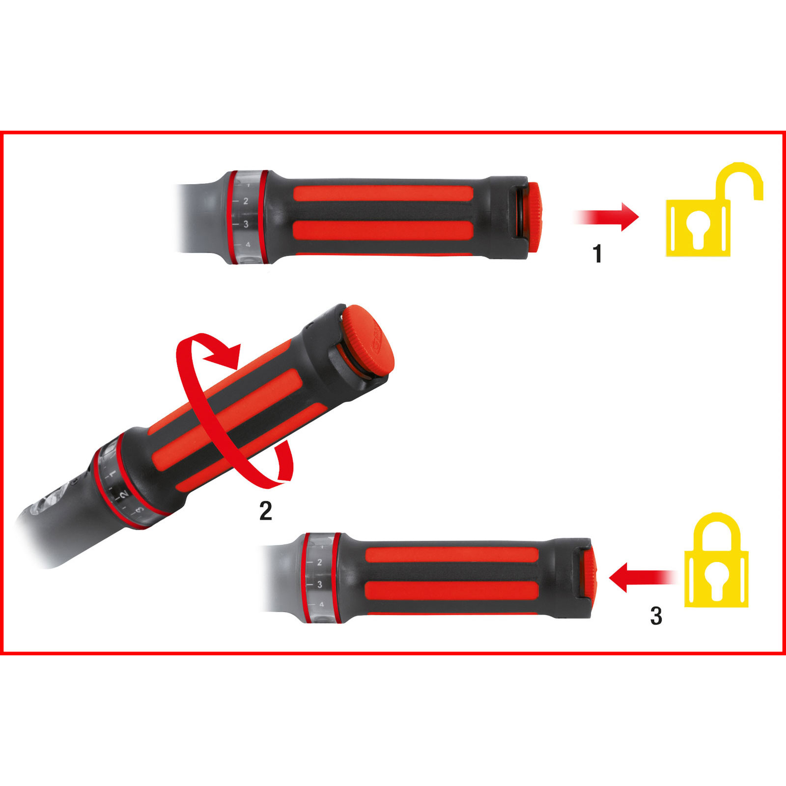 KS TOOLS 1/2" ERGOTORQUEprecision Ratschen-Drehmomentschlüssel 40 - 200 Nm rot - 516.6542