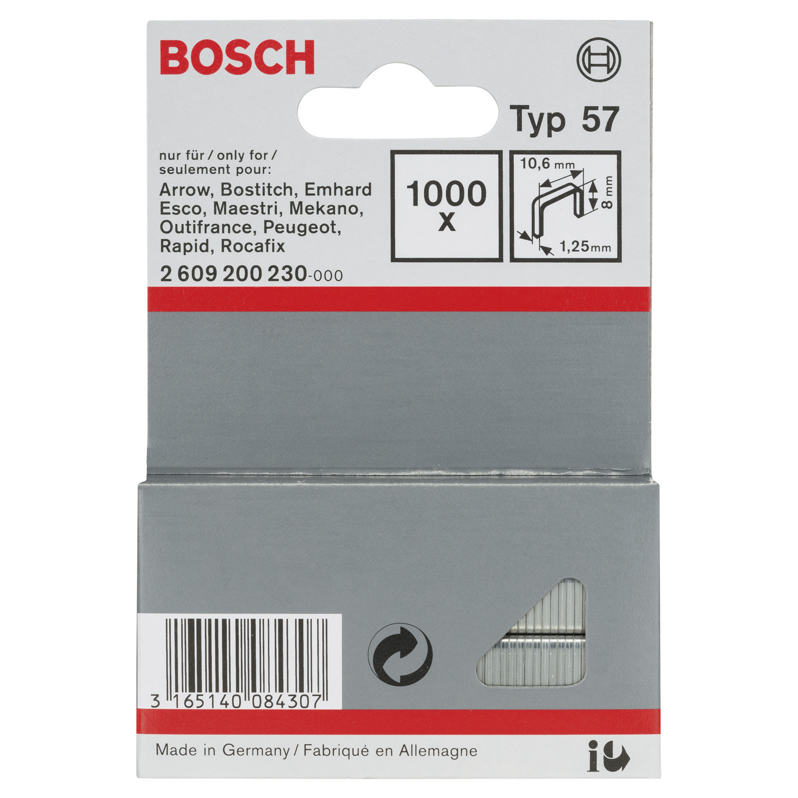 Bosch Flachdrahtklammer Typ 57, 10,6 x 1,25 x 8 mm -2609200230