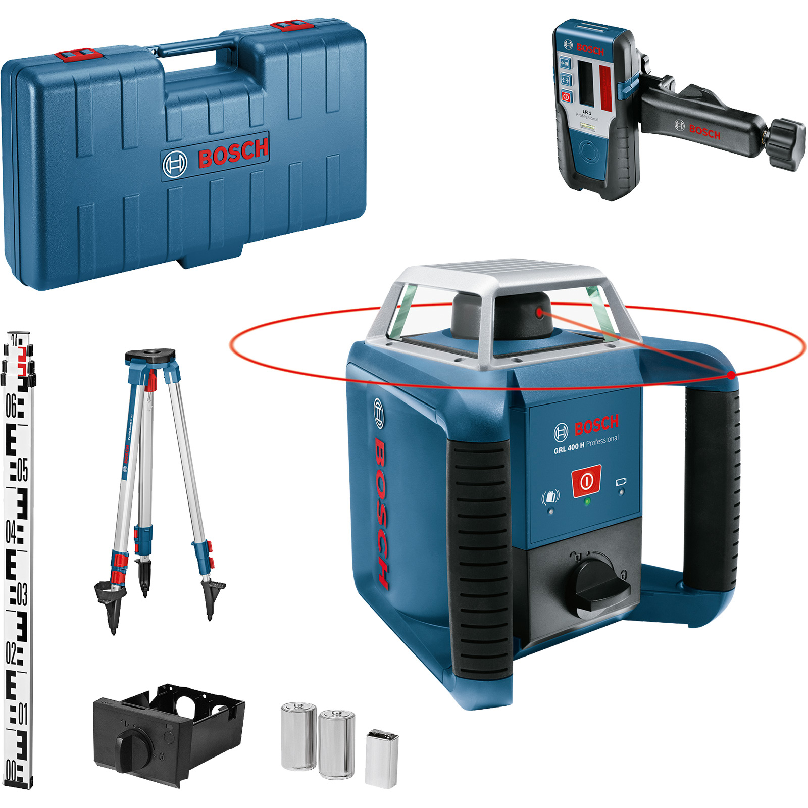 Bosch Rotationslaser GRL 400 H inkl. LR 1 + GR 2400 + BT 152 + Zubehör-Set im Koffer - 06159940JY