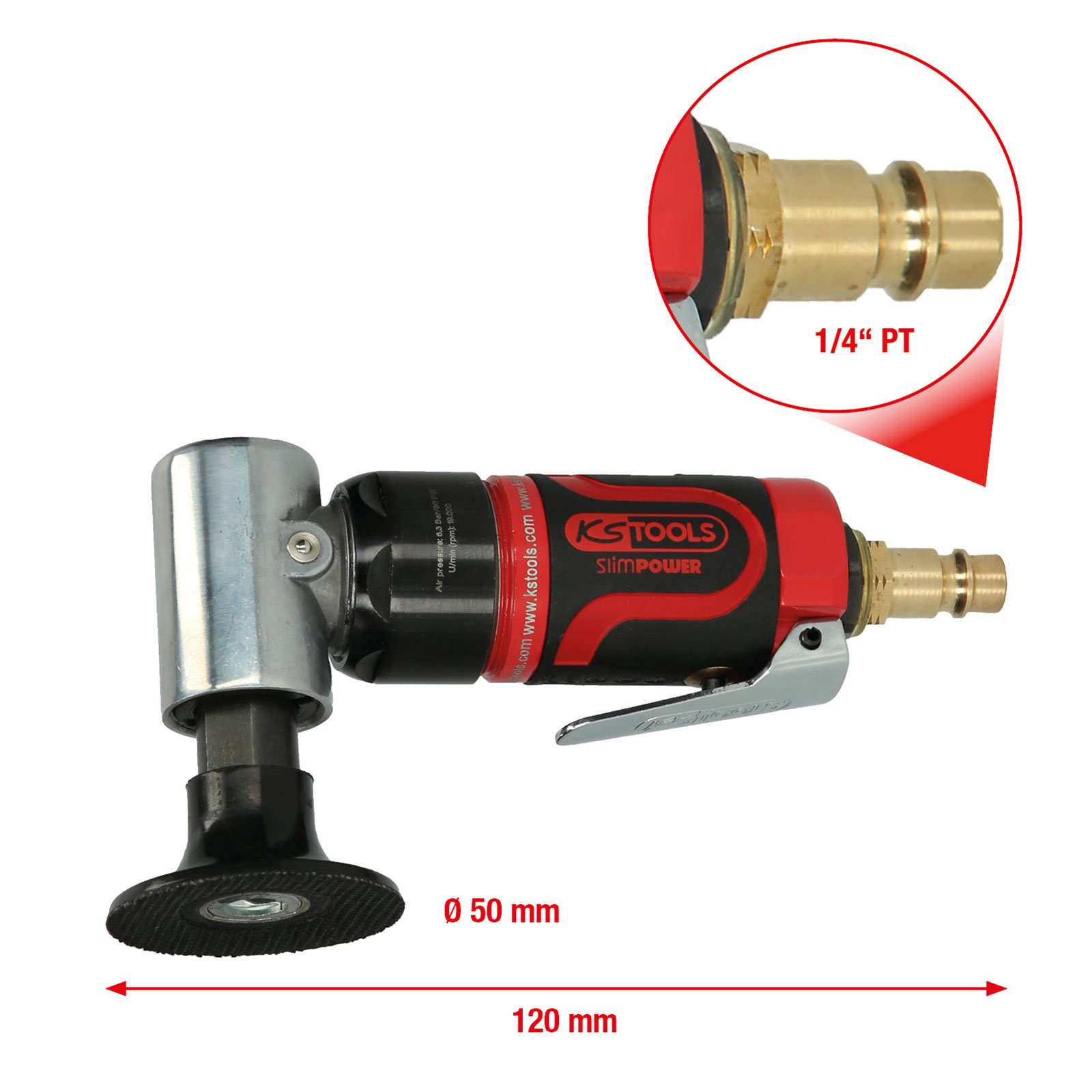 KS TOOLS SlimPOWER Mini-Druckluft-Schleifmaschine für große Pads 19000 U/min - 515.5580