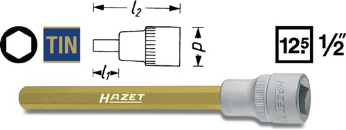 Hazet Steckschlüsseleinsatz 986 1/2" Innen-6-kant SW 8 mm L 60 mm - 986-8