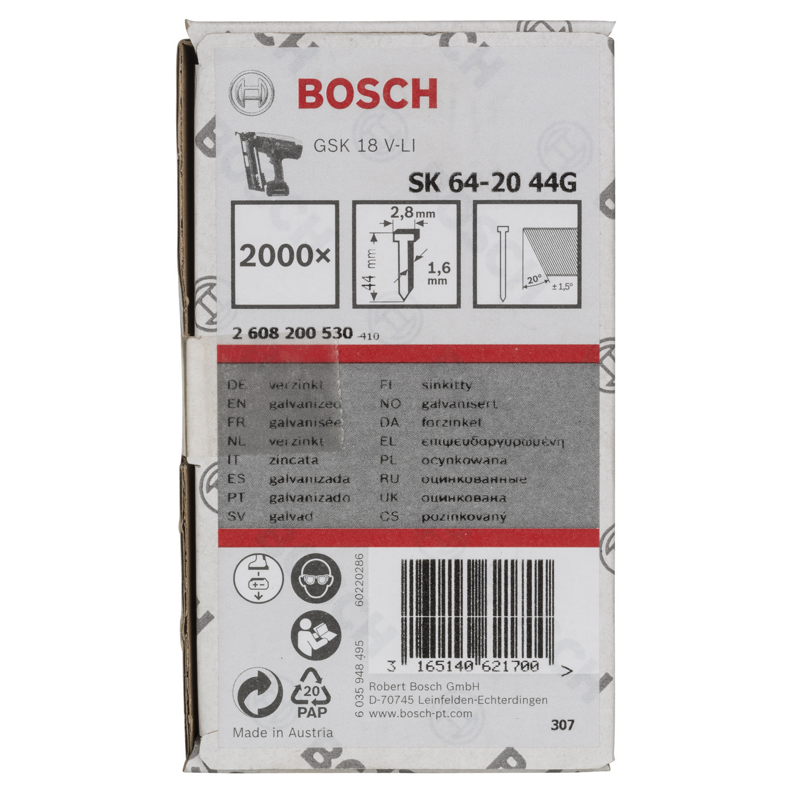 Bosch Senkkopf-Stift SK64 20G, 44 mm verzinkt - 2608200530