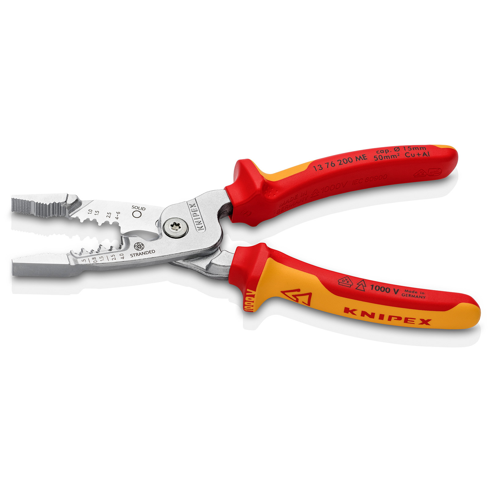 Knipex Multifunktions-Elektrikerzange metrisches Modell isoliert mit Mehrkomponenten-Hüllen VDE-geprüft verchromt 200 mm - 1376200ME