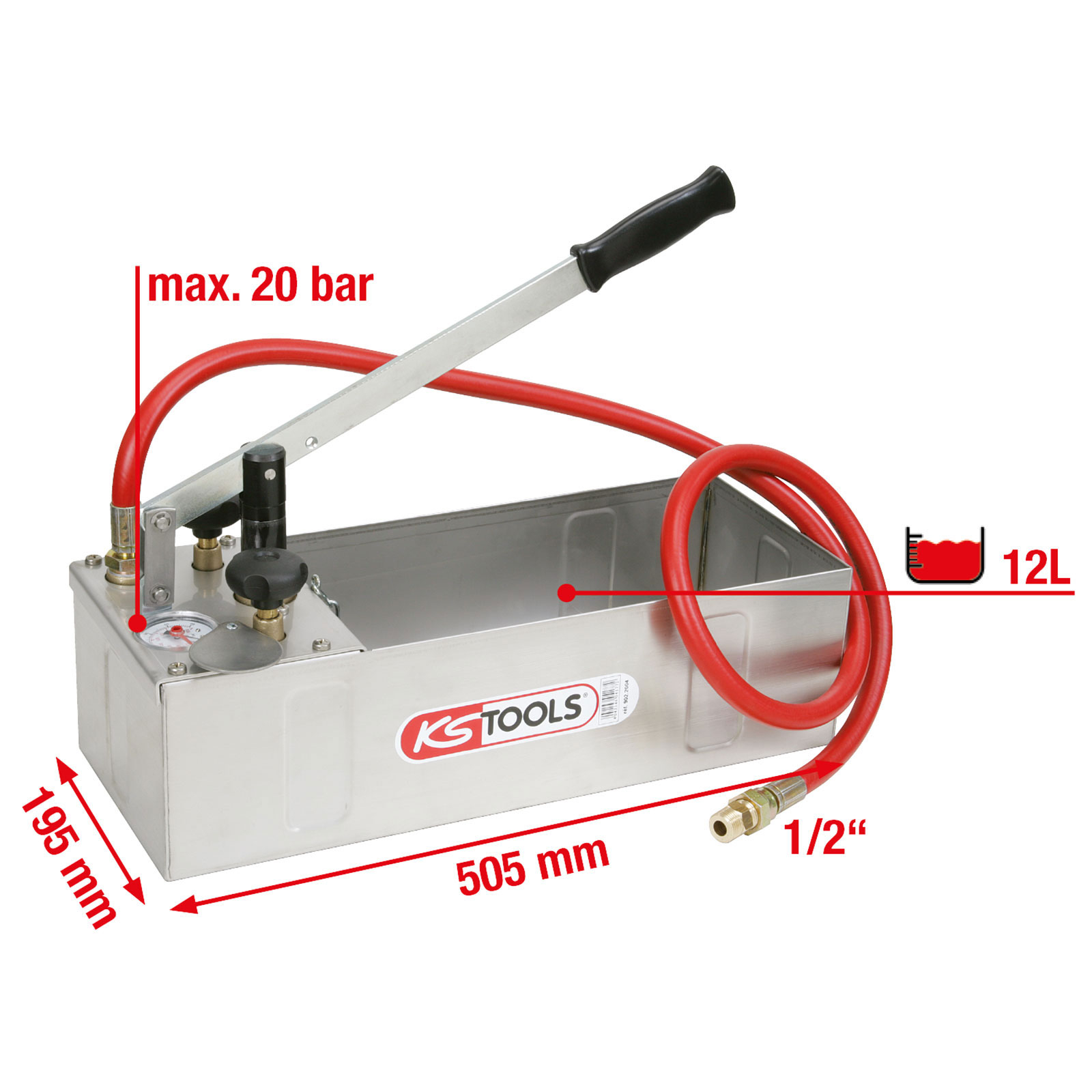 KS TOOLS Edelstahl Druck-Prüfpumpe 12 l - 902.2004