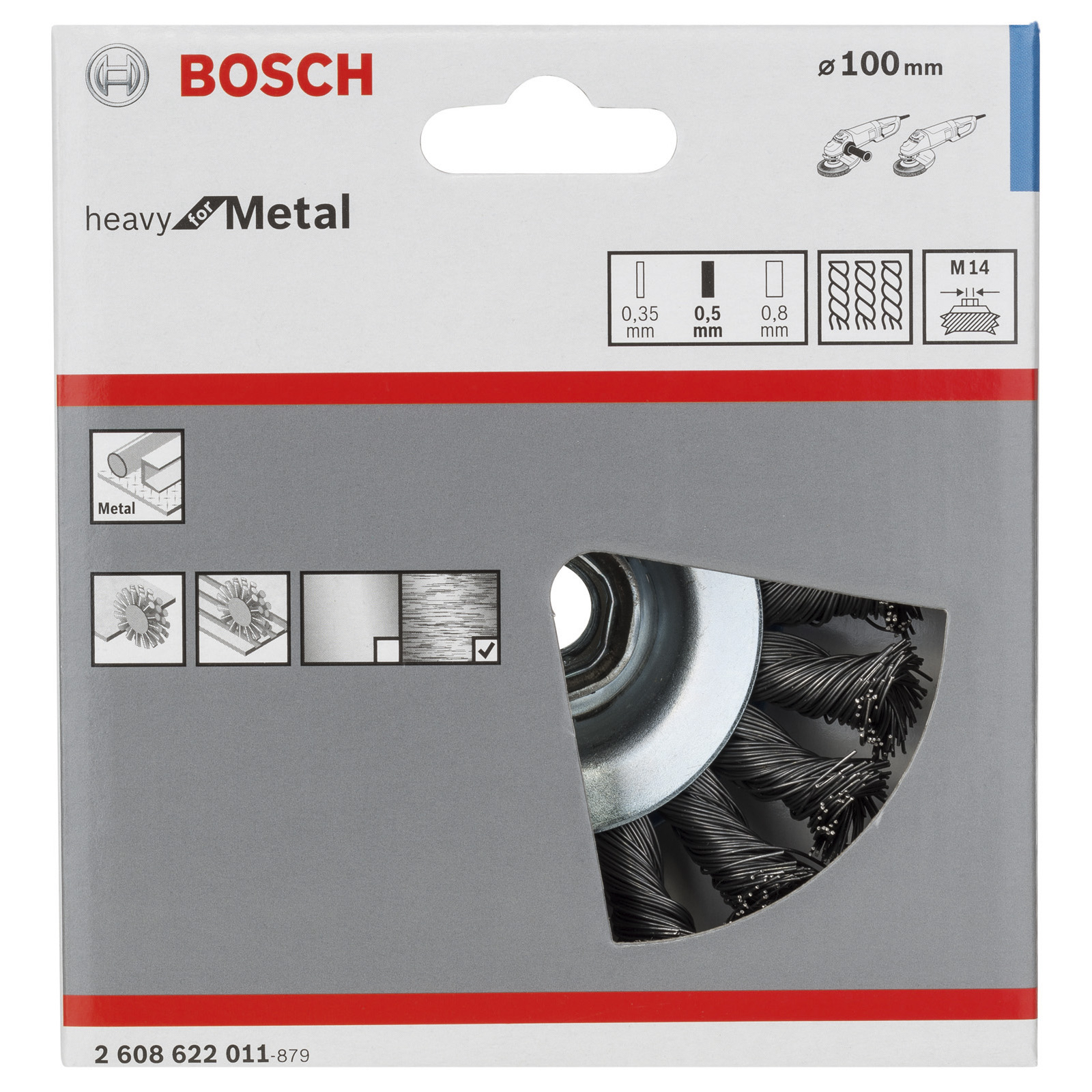 Bosch Kegelbürste gezopfter Draht 0,5 mm 100 mm 12 mm 12500 U/min M 14 - 2608622011