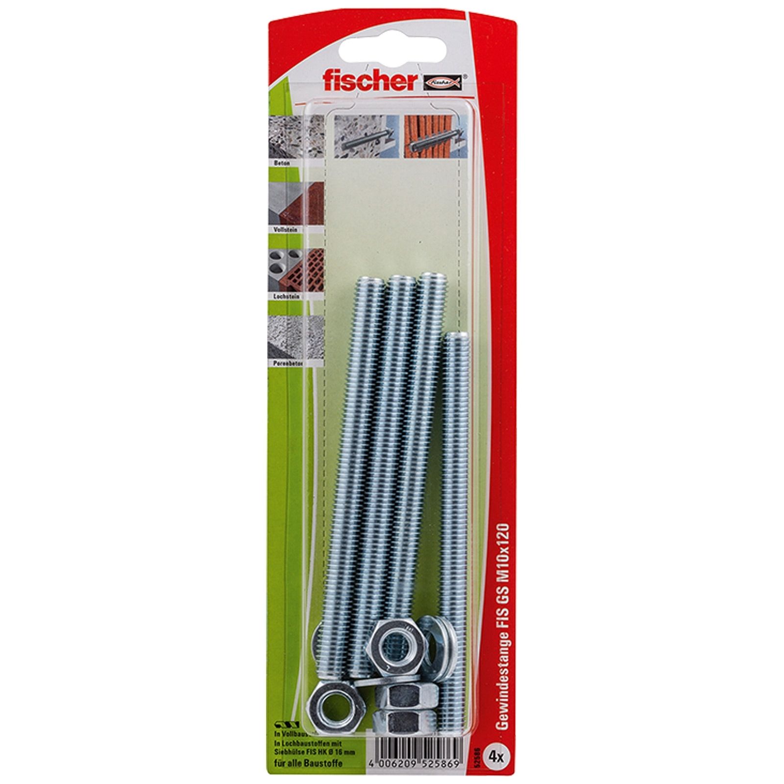 Fischer 4x Gewindeanker FIS GS M10x120 K - 52586