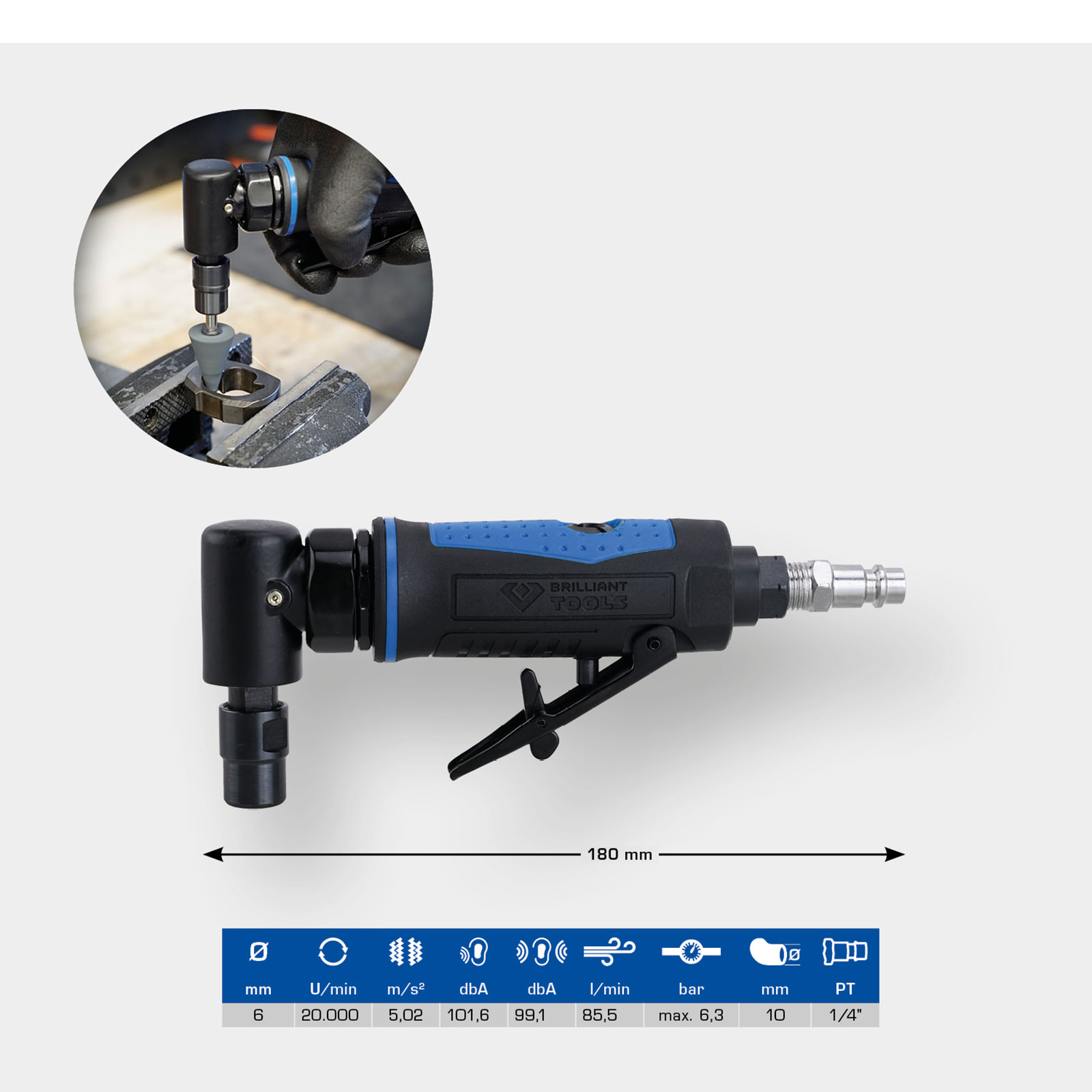 BRILLIANT TOOLS Druckluft-Stabschleifer abgewinkelt - BT160701