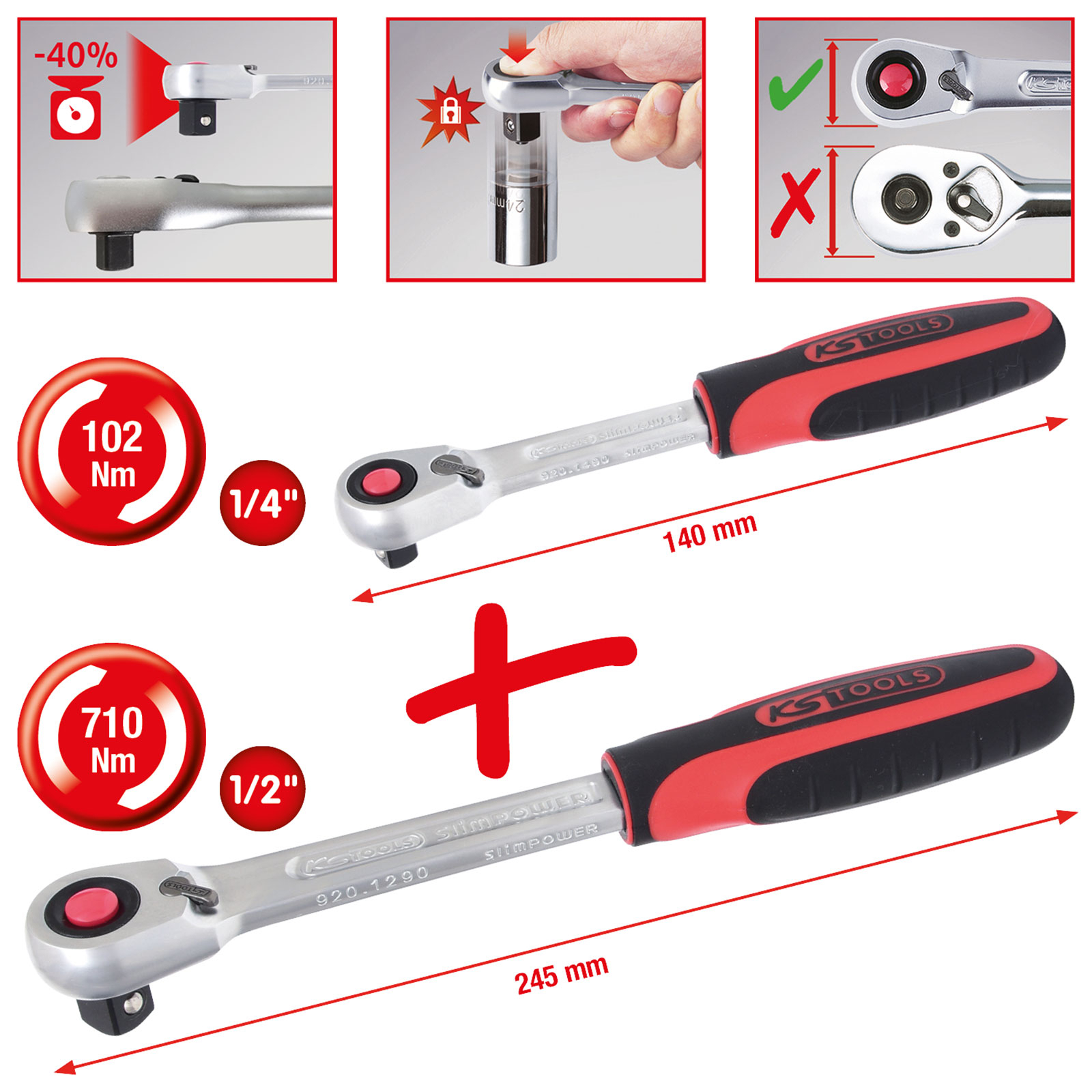 KS TOOLS SlimPOWER Umschaltknarren-Satz 2tlg. 1/4"+1/2" - 920.0002