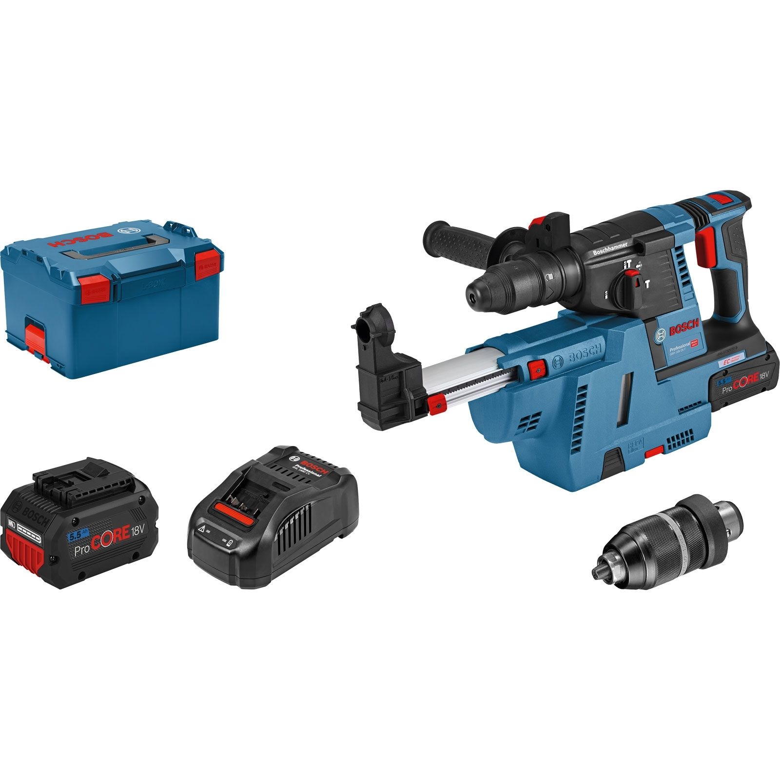 Bosch Akku-Bohrhammer GBH 18V-26 F mit SDS plus / 2x 5,5Ah ProCORE Akku + Ladegerät in L-Boxx - 061191000G