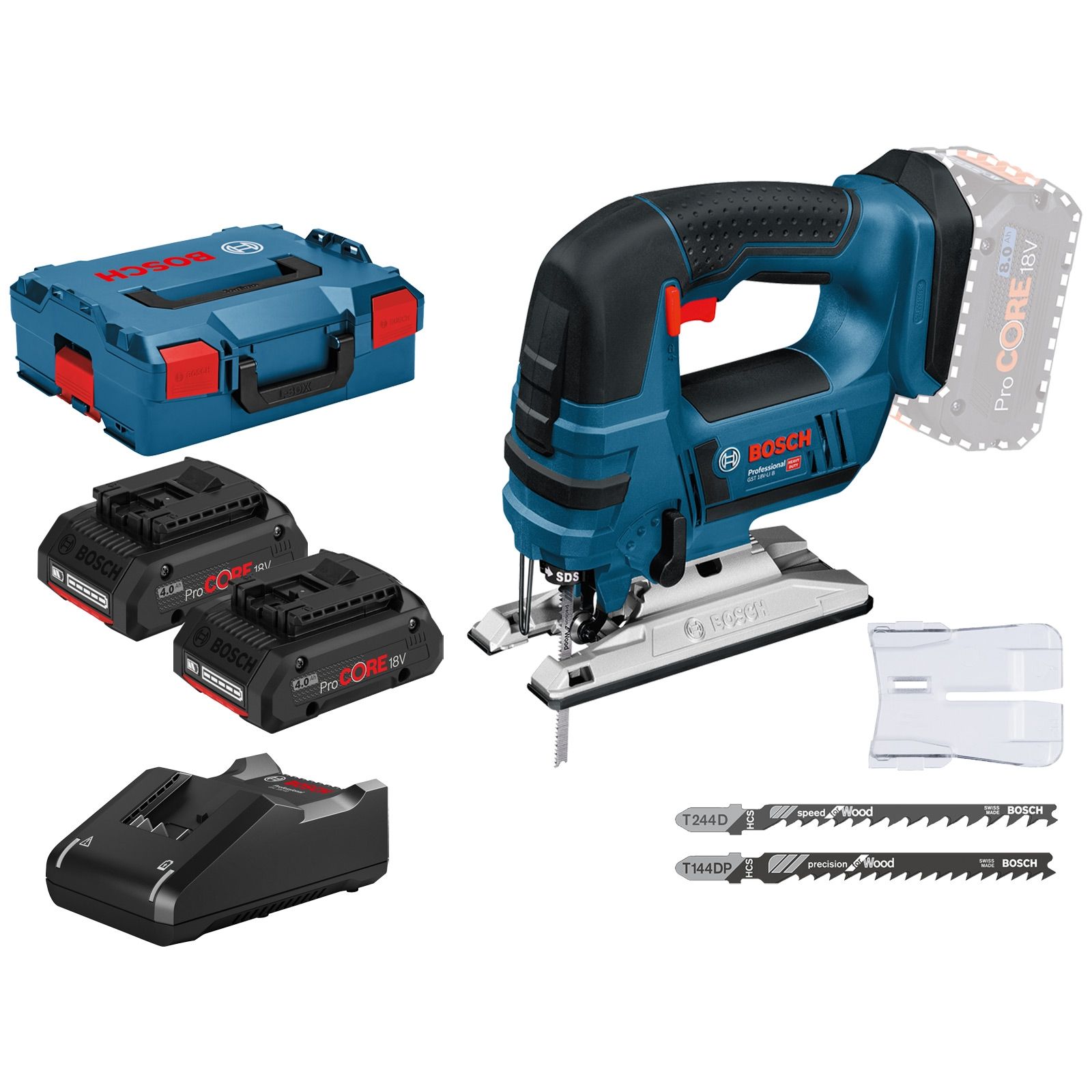 Bosch Akku-Stichsäge GST 18V-LI B / 2x 4,0 Ah ProCORE18V Akku + Ladegerät in L-Boxx