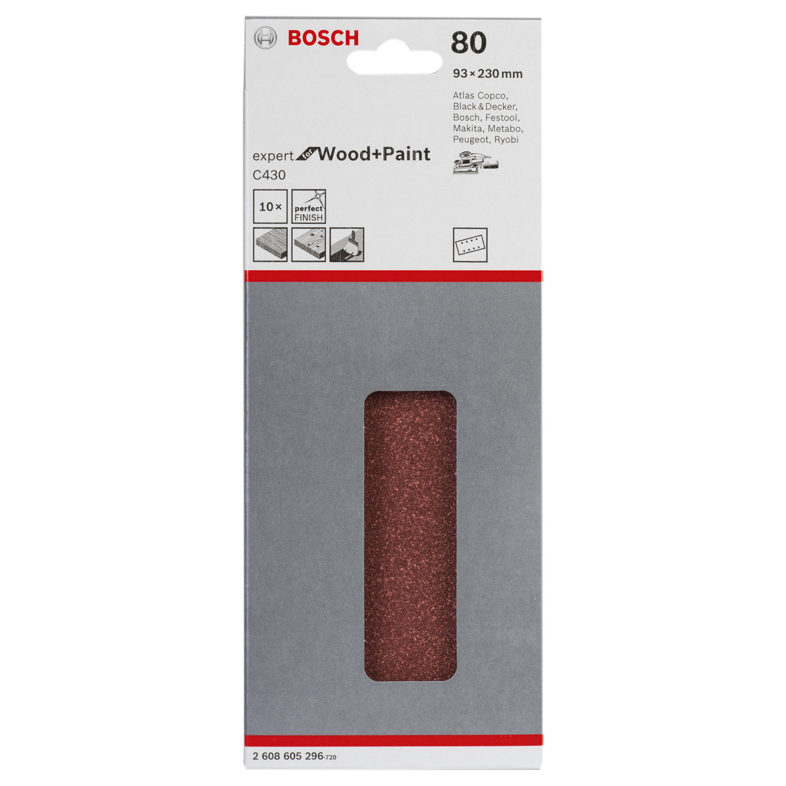 Bosch Schleifblatt-Set C430 Expert for Wood 10tlg. 8 Löcher gespannt 93 x 230 mm 80 - 2608605296