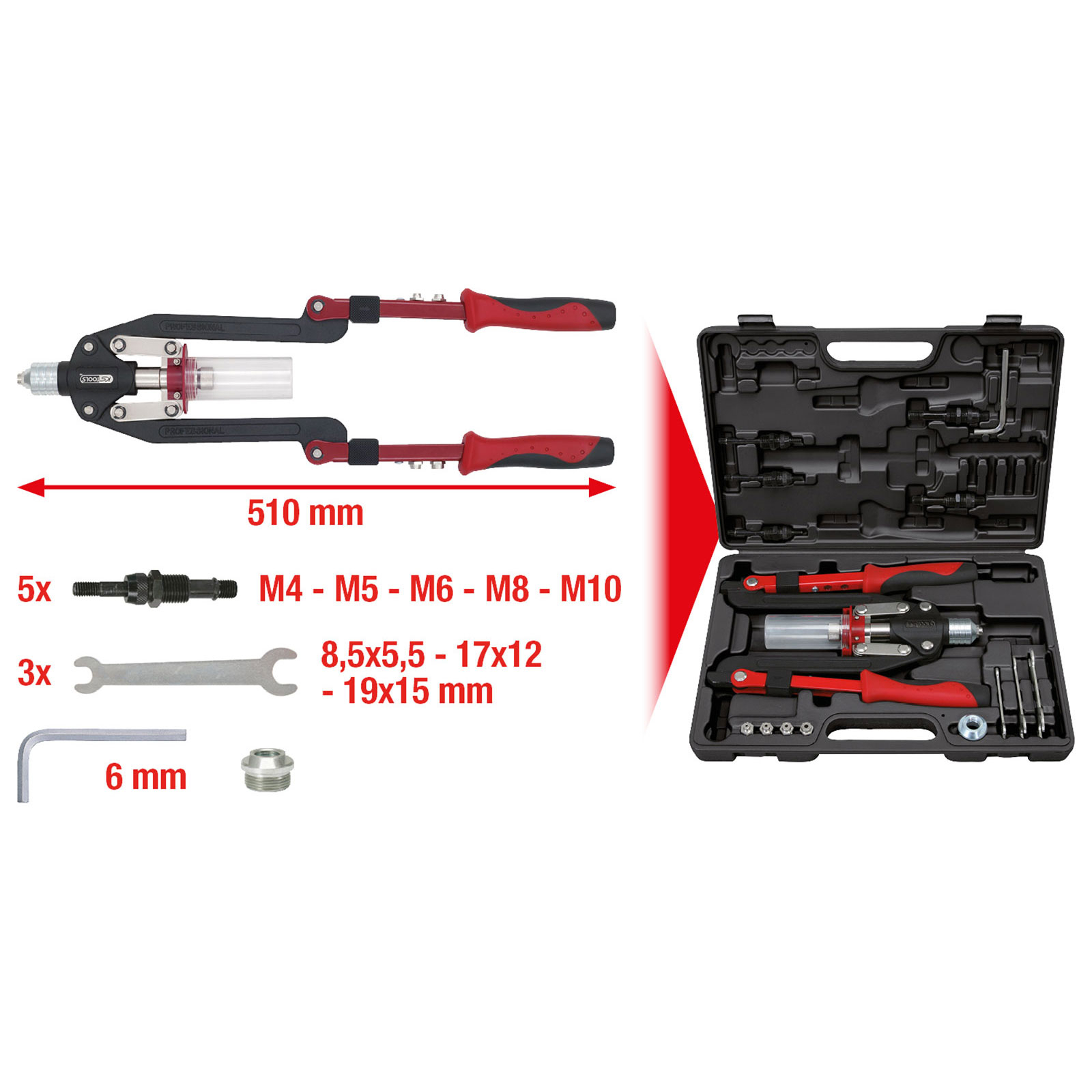 KS TOOLS Universal-Nietzangen-Satz 17tlg. - 150.9630