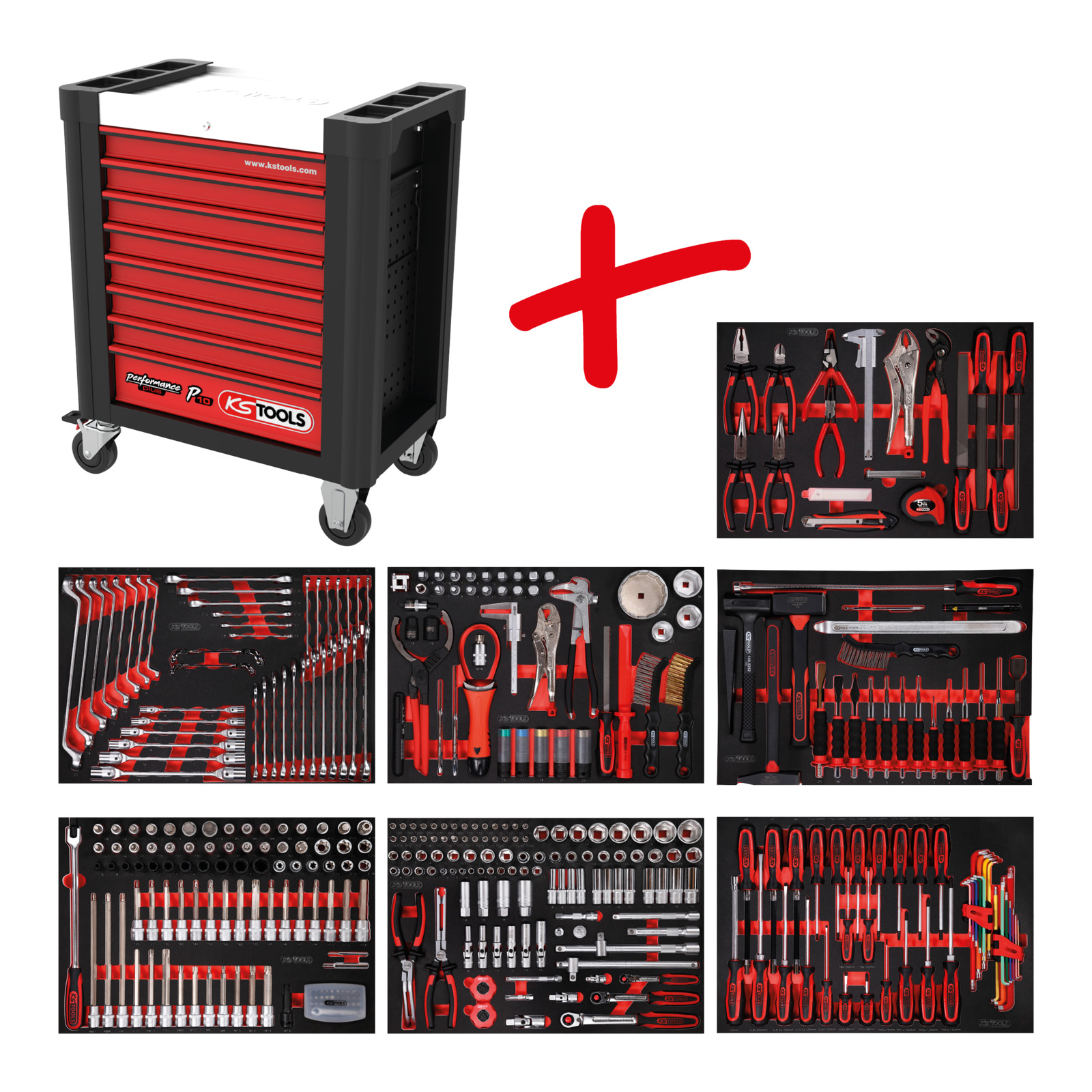 KS TOOLS Performanceplus Werkstattwagen-Satz P10 mit 397 Werkzeugen für 7 Schubladen - 810.7397