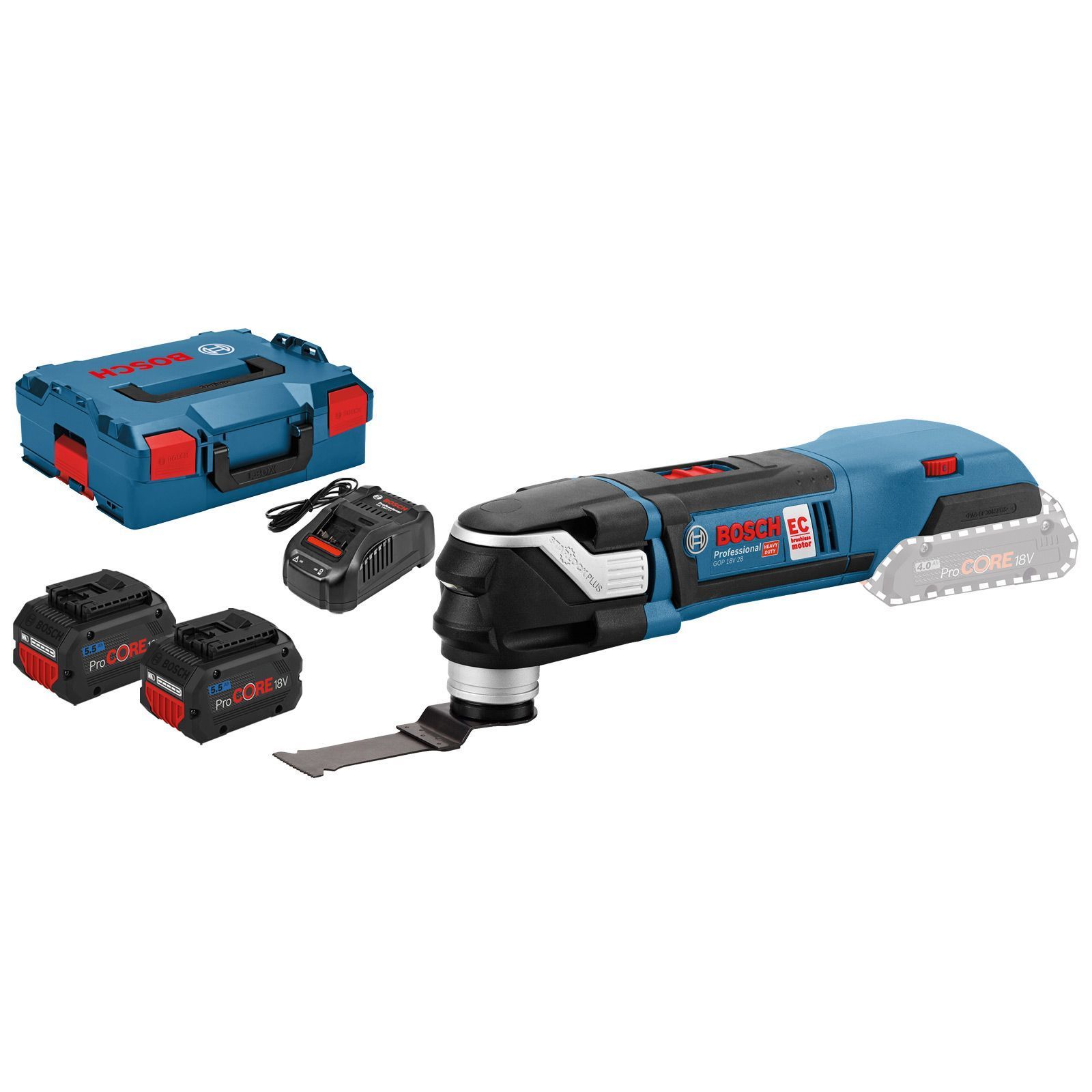 Bosch Akku-Multi-Cutter GOP 18V-28 / 2x 5,5 Ah ProCORE18V Akku + Ladegerät in L-Boxx