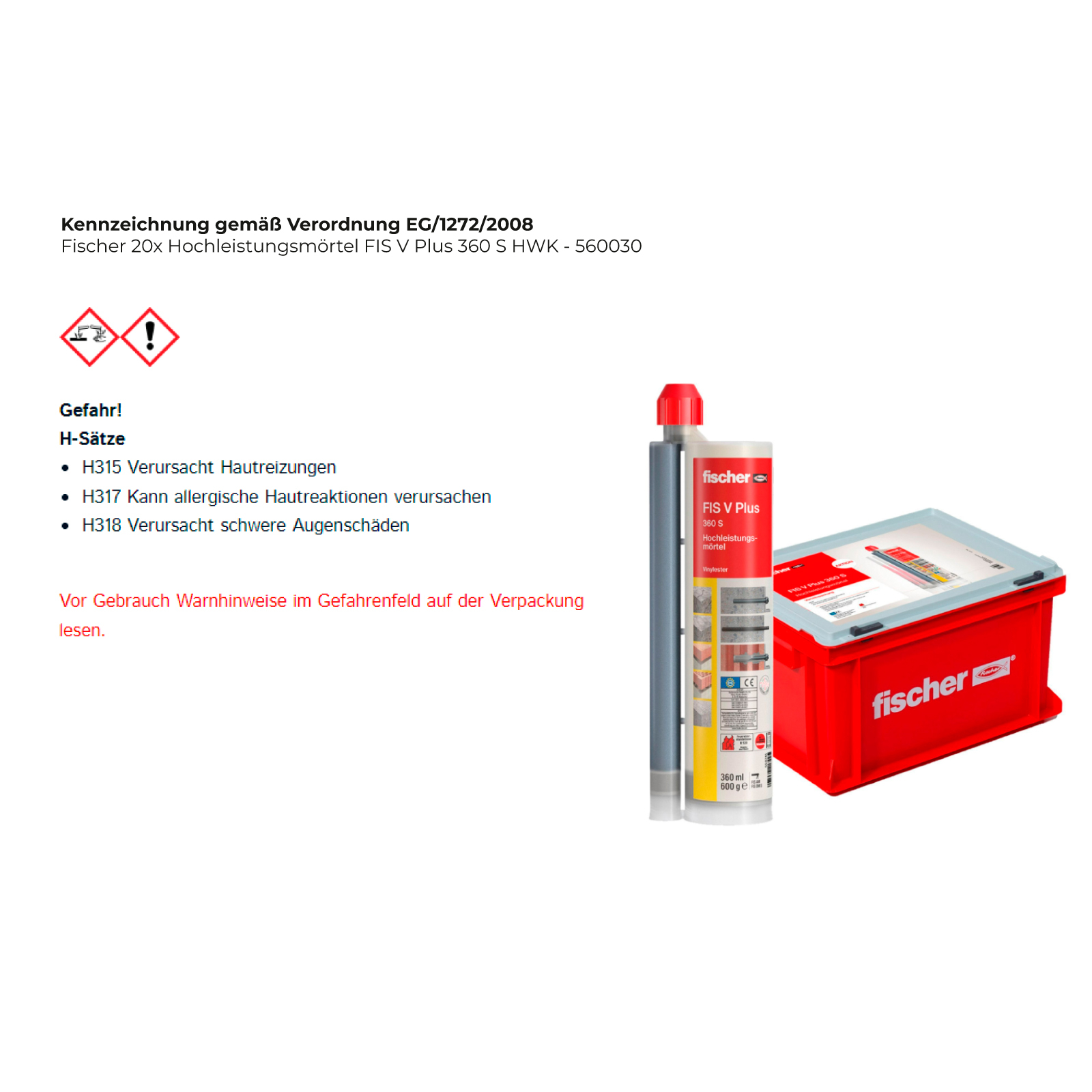 Fischer 20x Hochleistungsmörtel FIS V Plus 360 S HWK - 560030