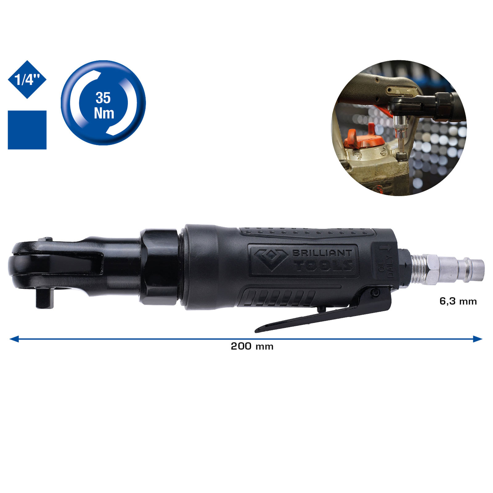 BRILLIANT TOOLS 1/4" Druckluft-Ratsche 35 Nm - BT160601