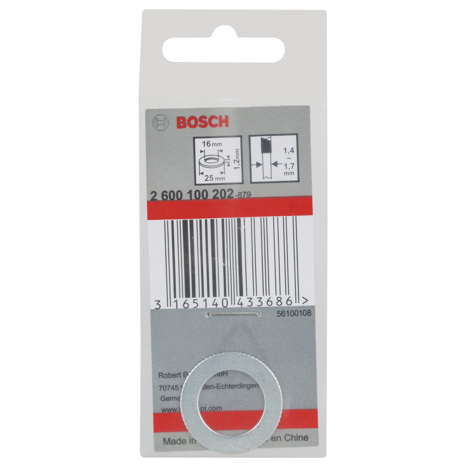 Bosch Reduzierring für Kreissägeblätter, 25 x 16 x 1,2 mm - 2600100202