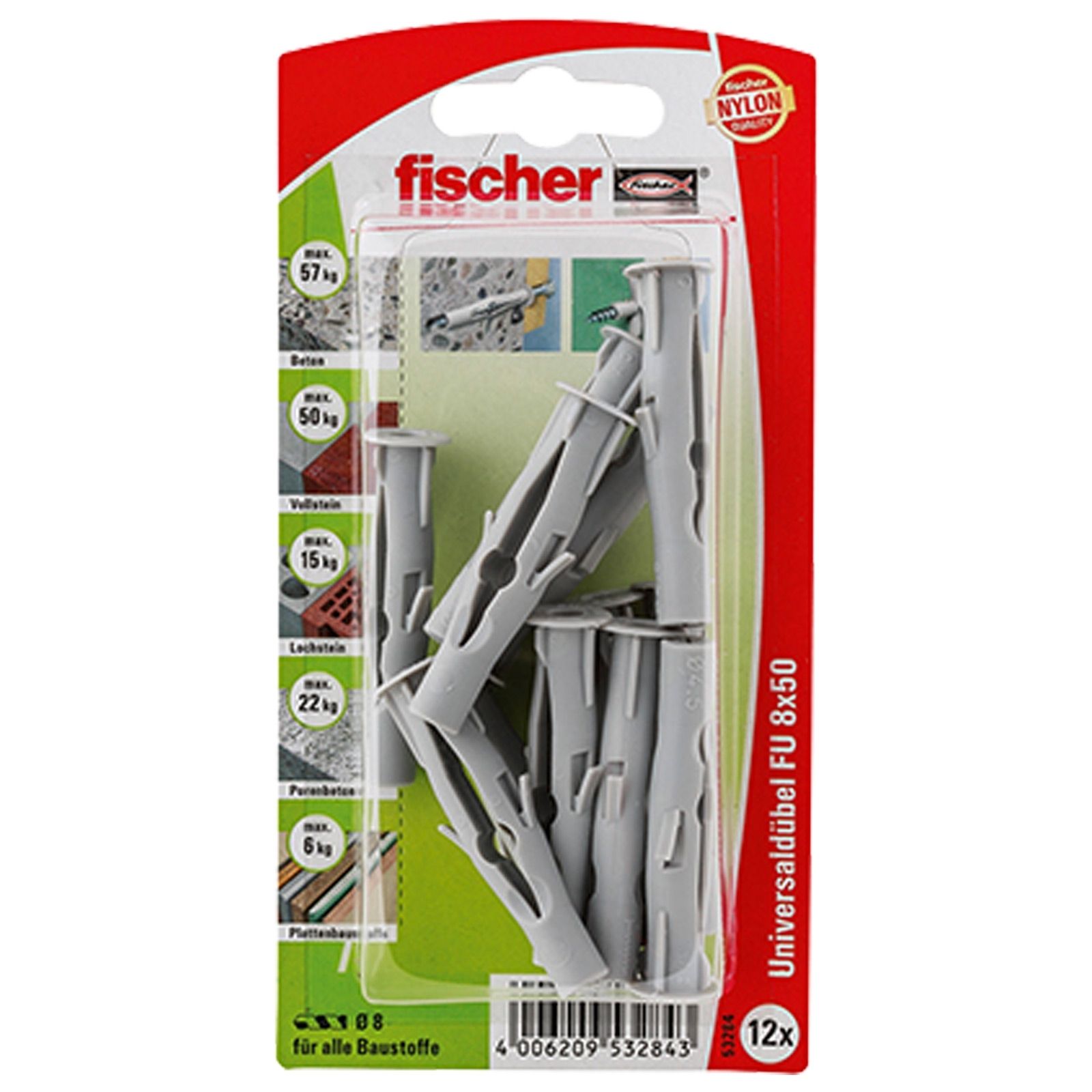 Fischer 12x Universaldübel FU 8x50 - 53284