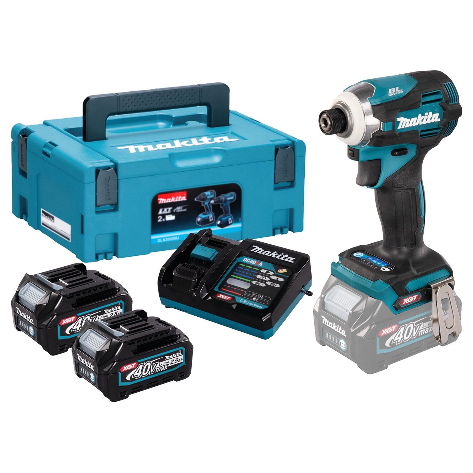 Makita TD001GD201 Akku-Schlagschrauber 40V / 2x 2,5 Ah Akkus + Ladegerät im Makpac