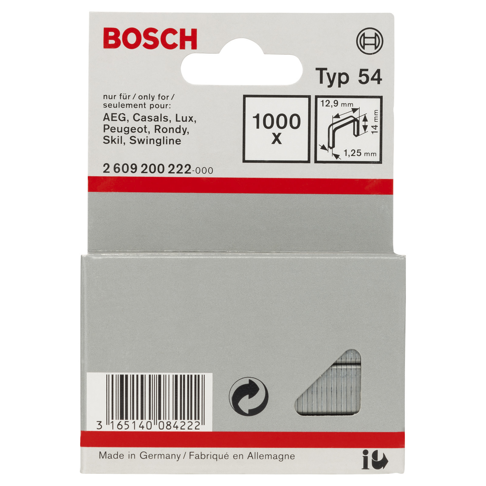 Bosch Flachdrahtklammer Typ 54, 12,9 x 1,25 x 14 mm -2609200222