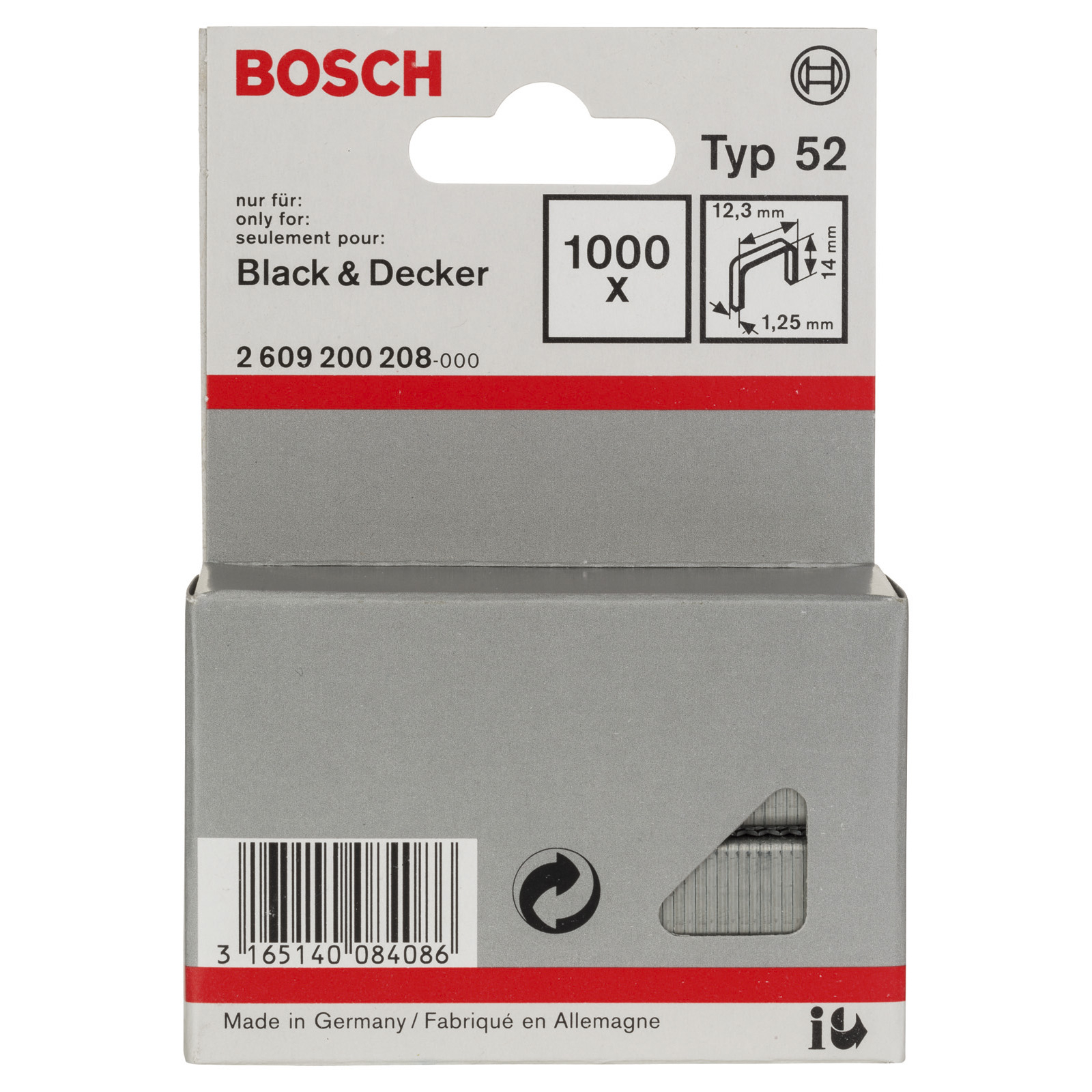 Bosch Flachdrahtklammer Typ 52, 12,3 x 1,25 x 14 mm -2609200208