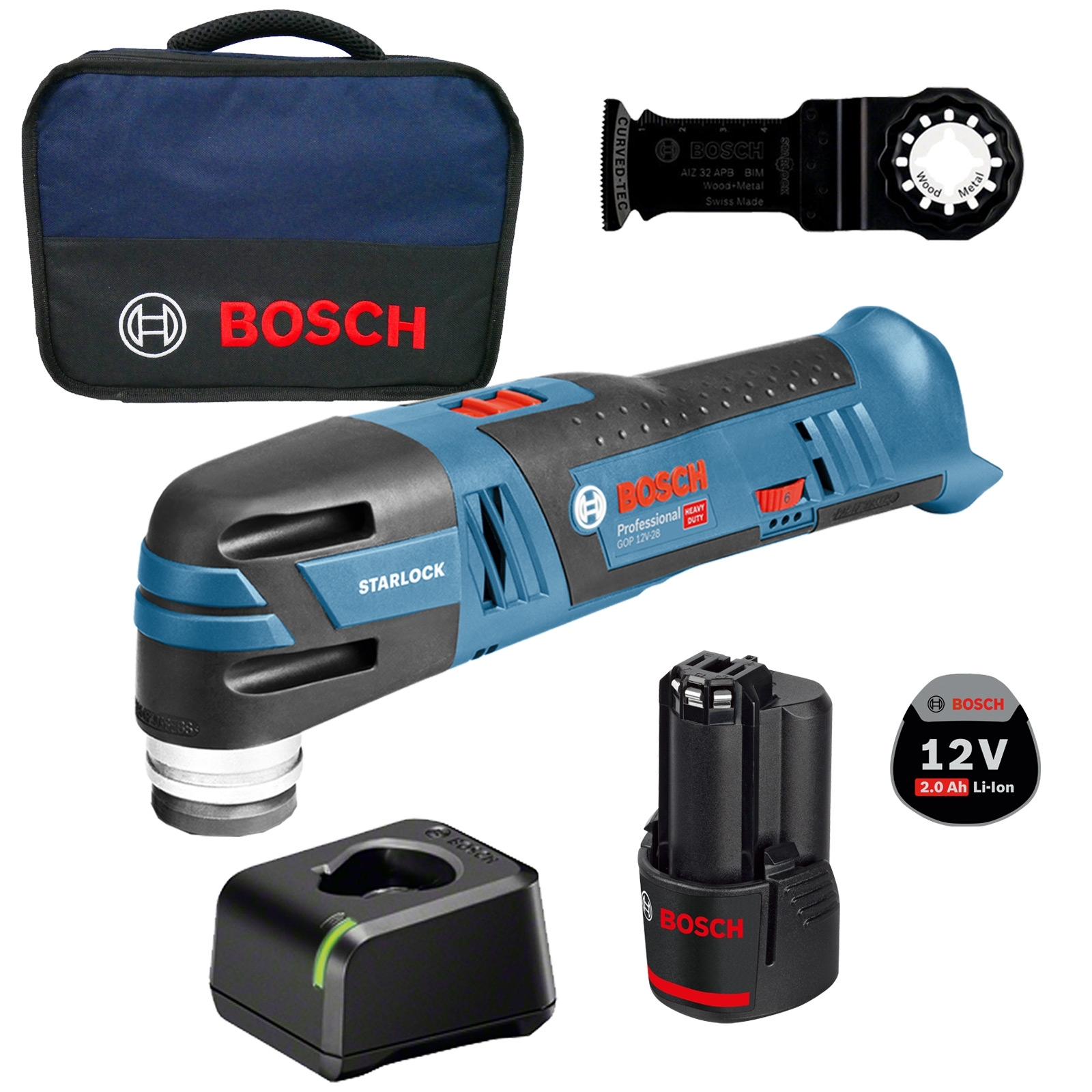 Bosch Akku-Multi-Cutter GOP 12V-28 / 1x 2,0 Ah Akku + Ladegerät im Softbag