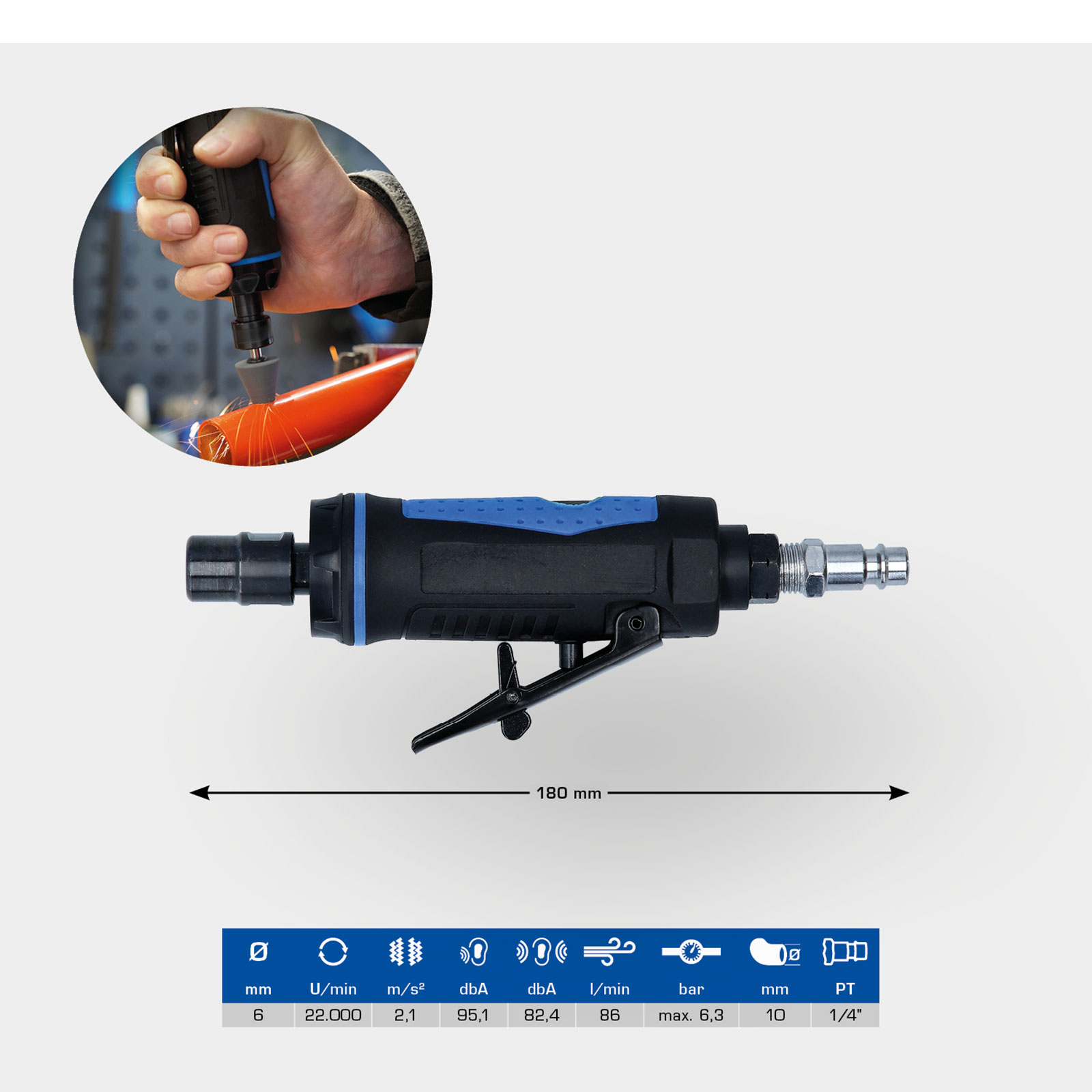 BRILLIANT TOOLS Mini Druckluft-Stabschleifer gerade - BT160705