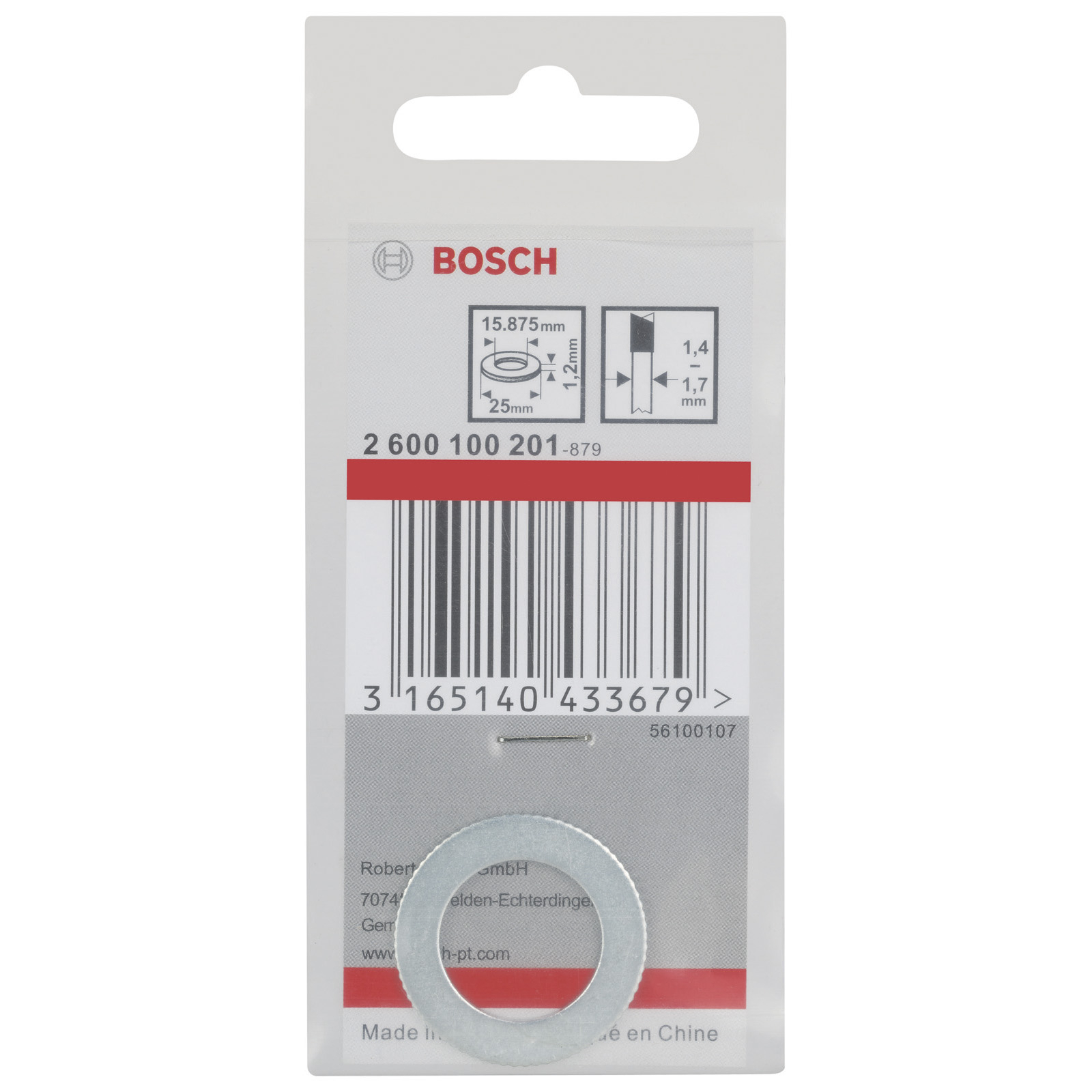 Bosch Reduzierring für Kreissägeblätter, 25 x 15,875 x 1,2 mm - 2600100201